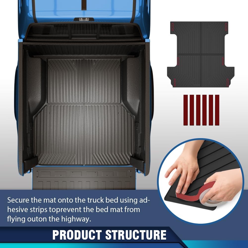 TPE Floor Mats Cargo Liners for Ford F150 2021-2025 6.5FT Bed All Weather Black