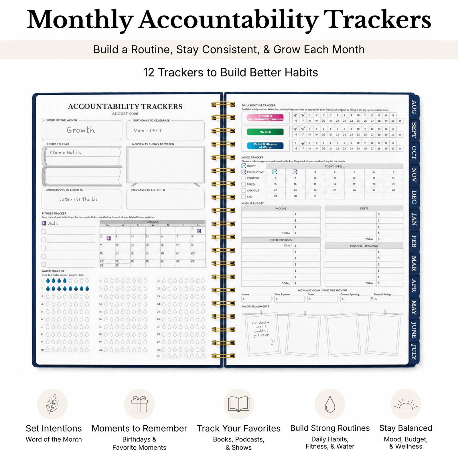 2026-2027 Mid-Year Monthly Weekly Spiral Planner B5 August Start Agenda