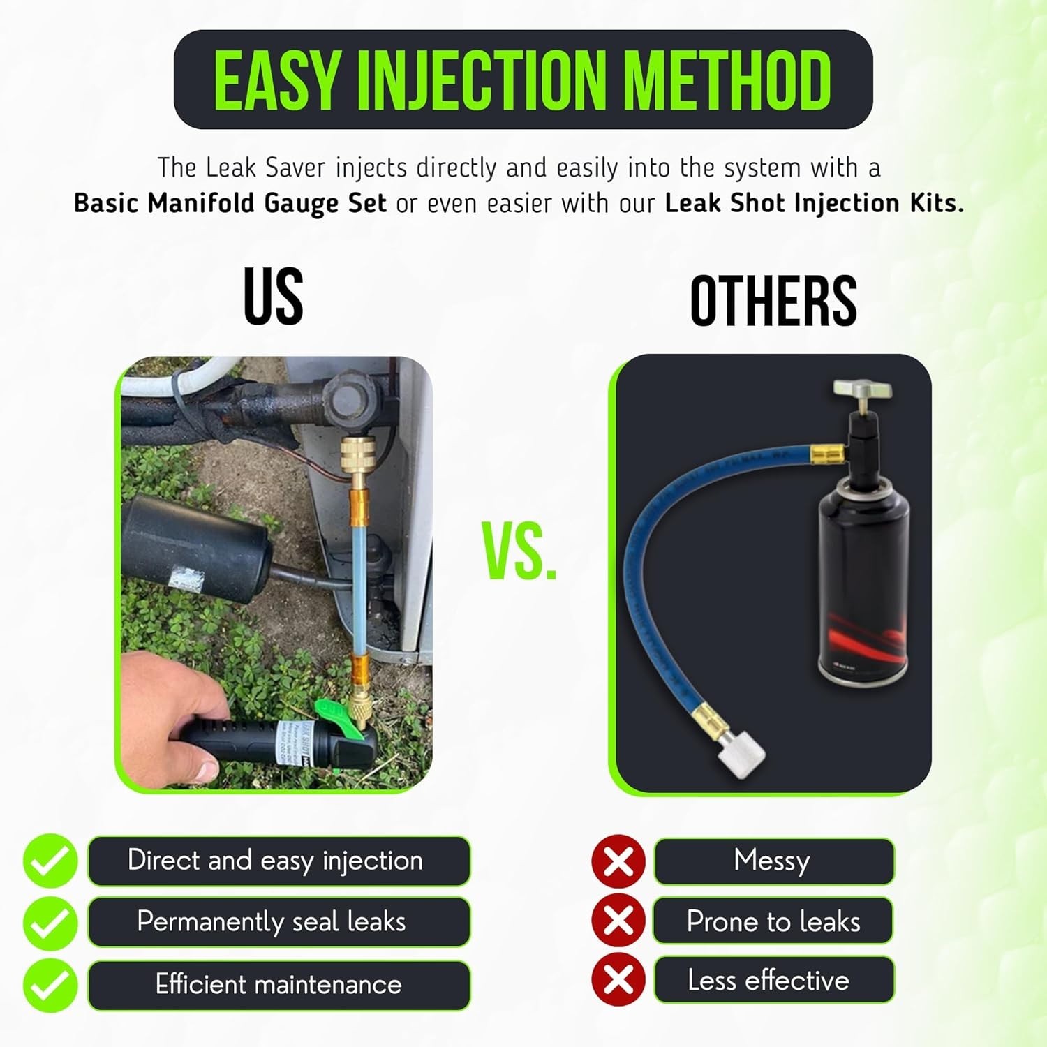 Leak Saver Direct Inject 3 In 1 AC Refrigerant Leak Sealer UV Dye
