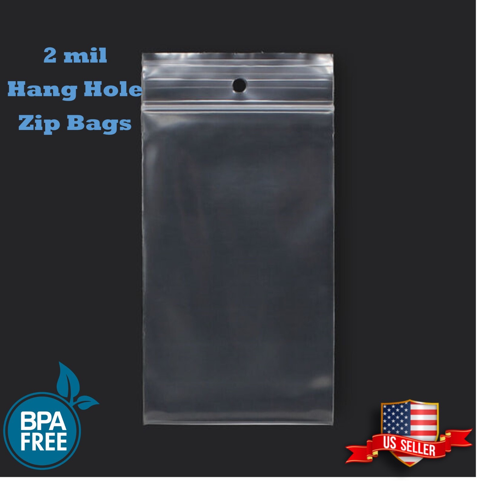 Clear 2mil Hanghole Plastic Reclosable Zip Seal Bags Hang Hole Top Lock Baggies