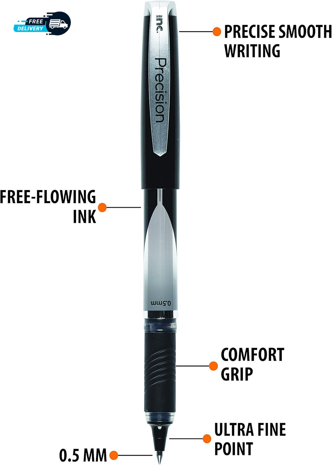 R2 Precision Rollerball Pens – 0.5 Mm Ultra Fine-Point Pen Set with Comfort Grip
