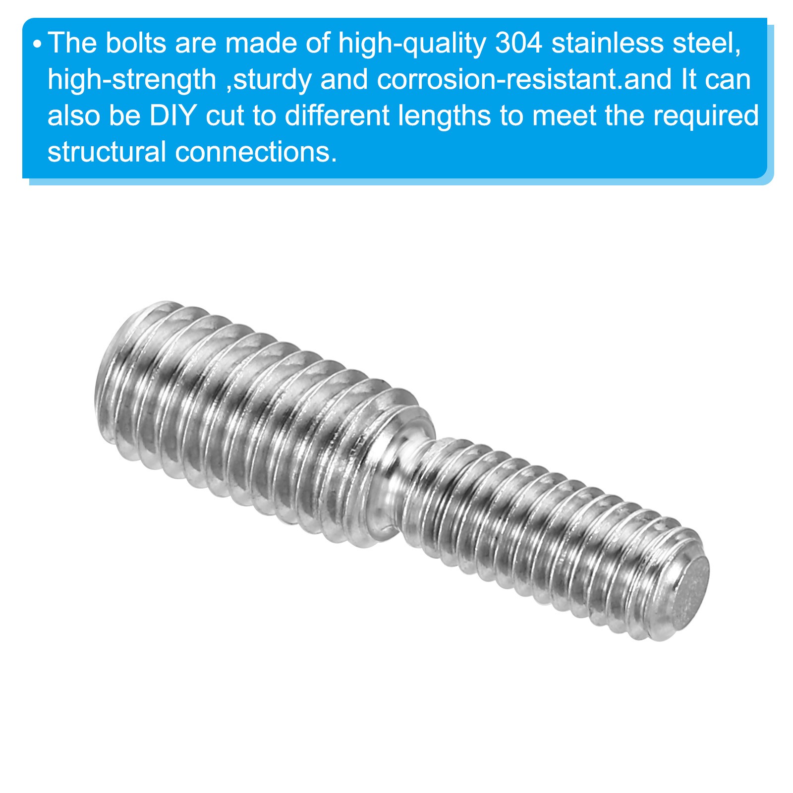 10 Set M6x1 to M8x1.25 Double End Threaded Stud Screw Bolt 304 Stainless Steel