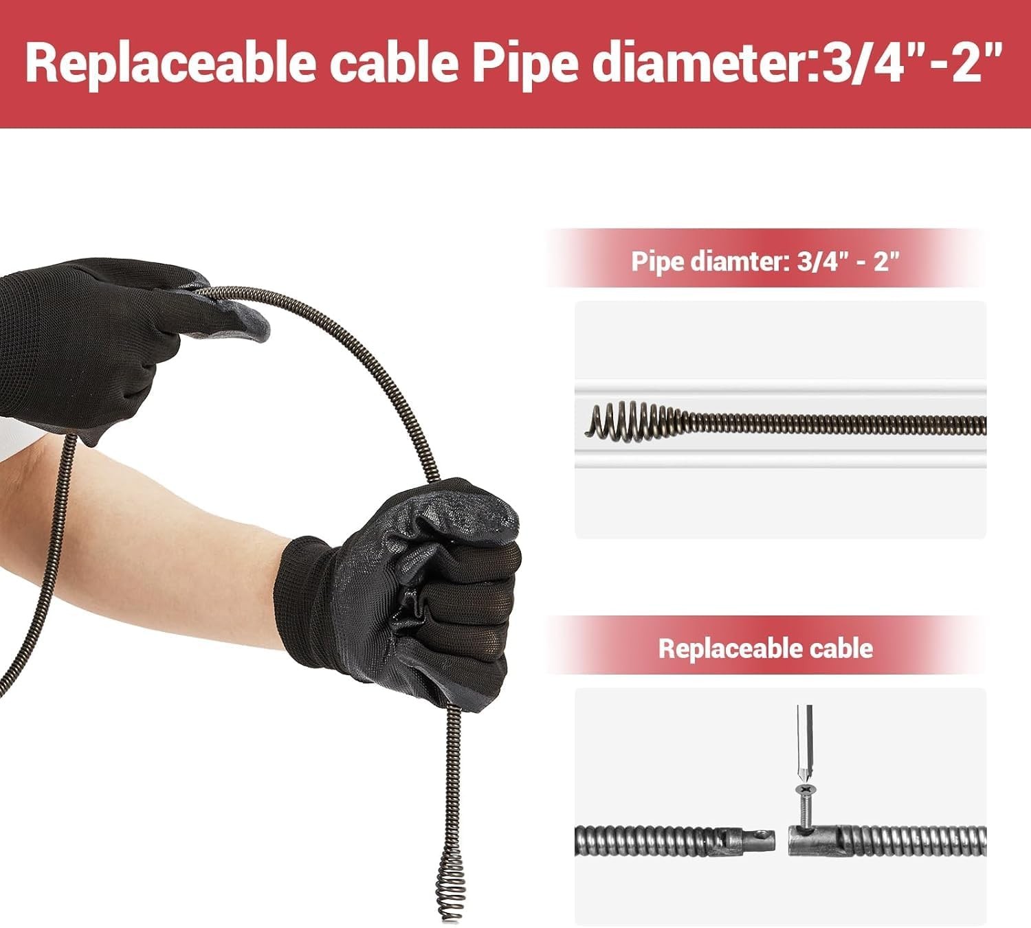 Garvee Drain Auger Electric 25ft Plumbing Snakes Drain Clog Remover w/ Battery