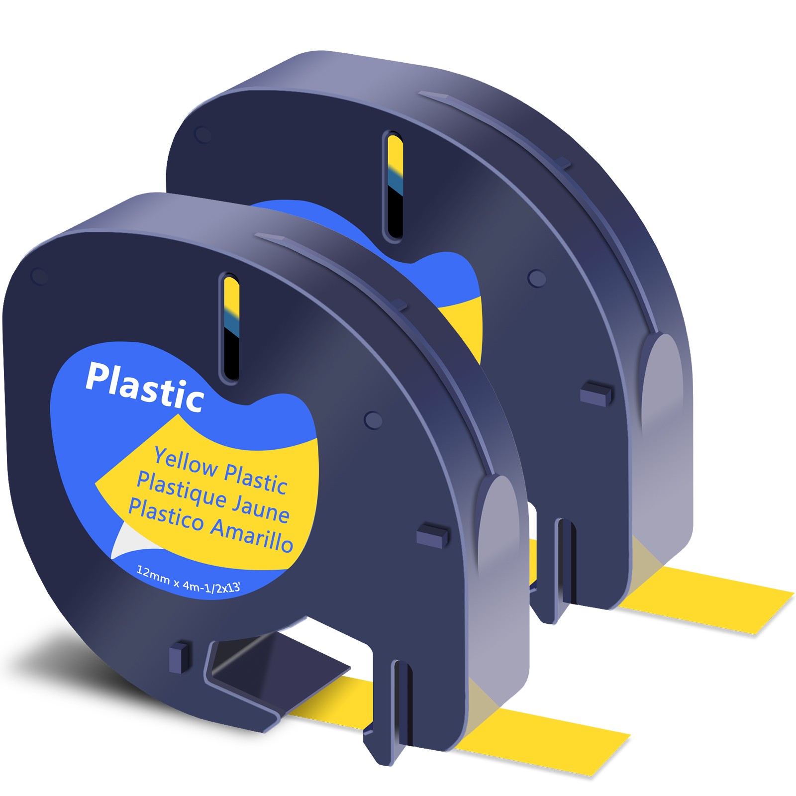 2PK For DYMO LetraTag LT 91332 Black on Yellow plastic Label Tape 12mm S0721620