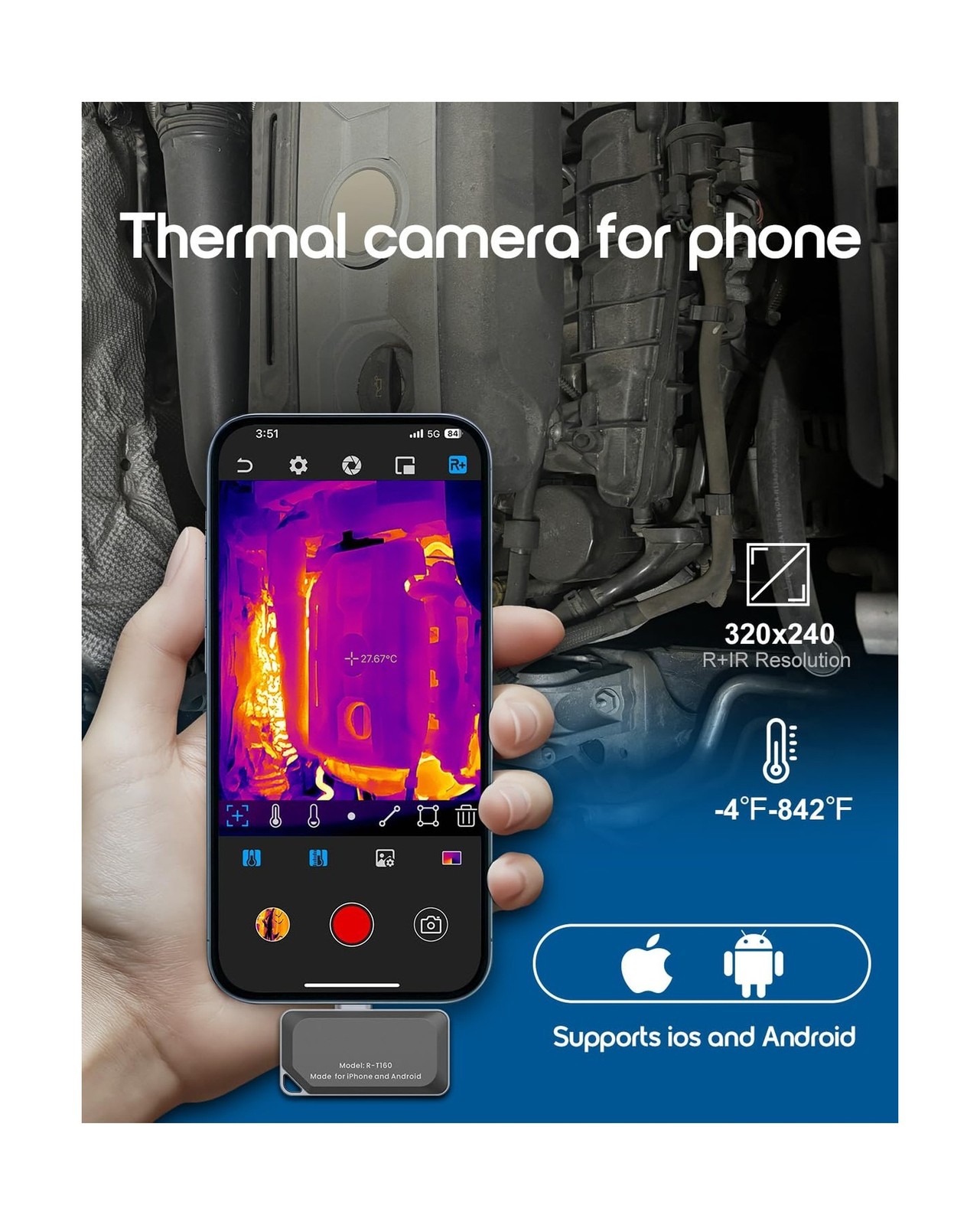 REVASRI Thermal Camera for iPhone and Android, 320×240 Super IR Resolution