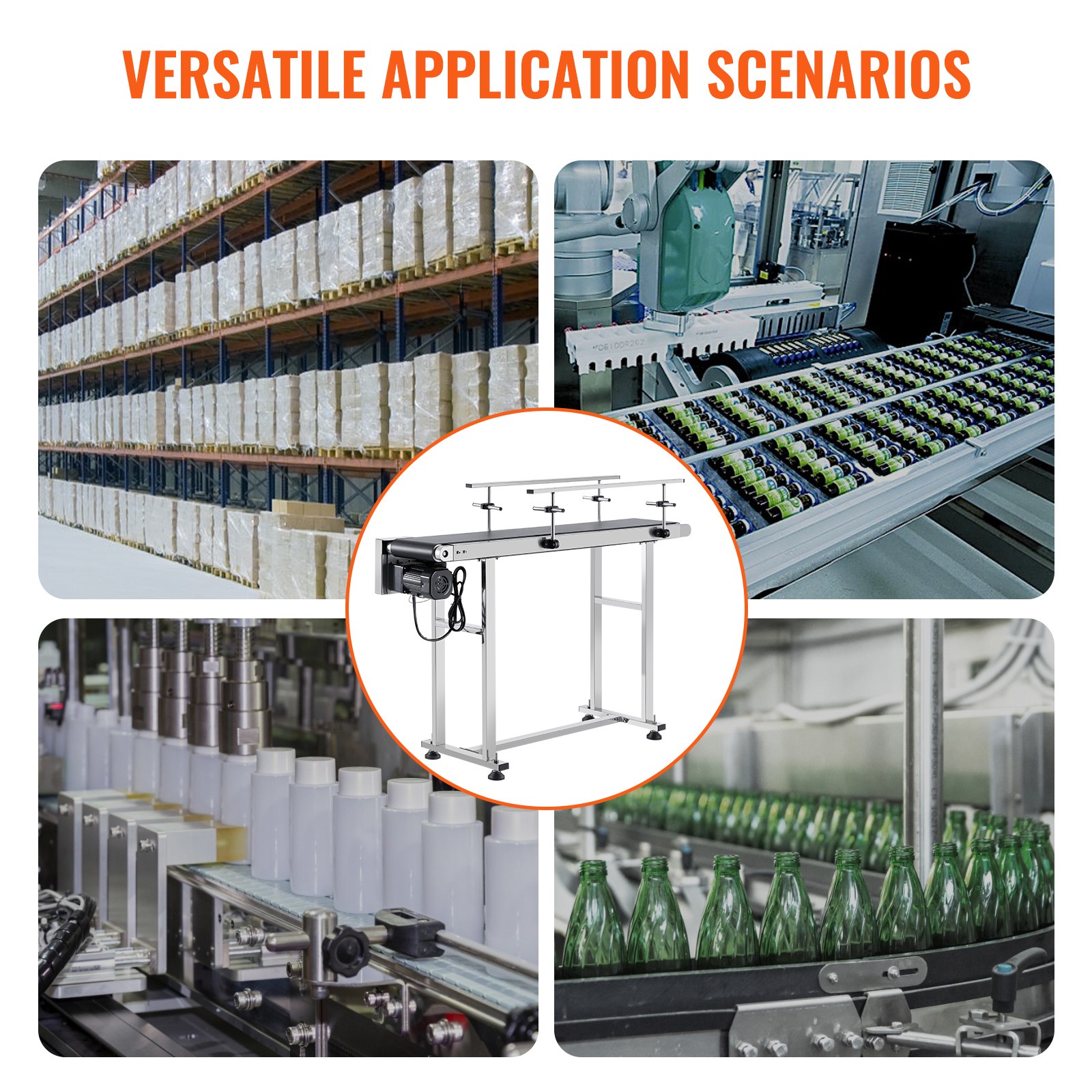VEVOR Belt Conveyor PVC Stainless Steel Belt Conveyor 47″x7.8″ Double Guardrail