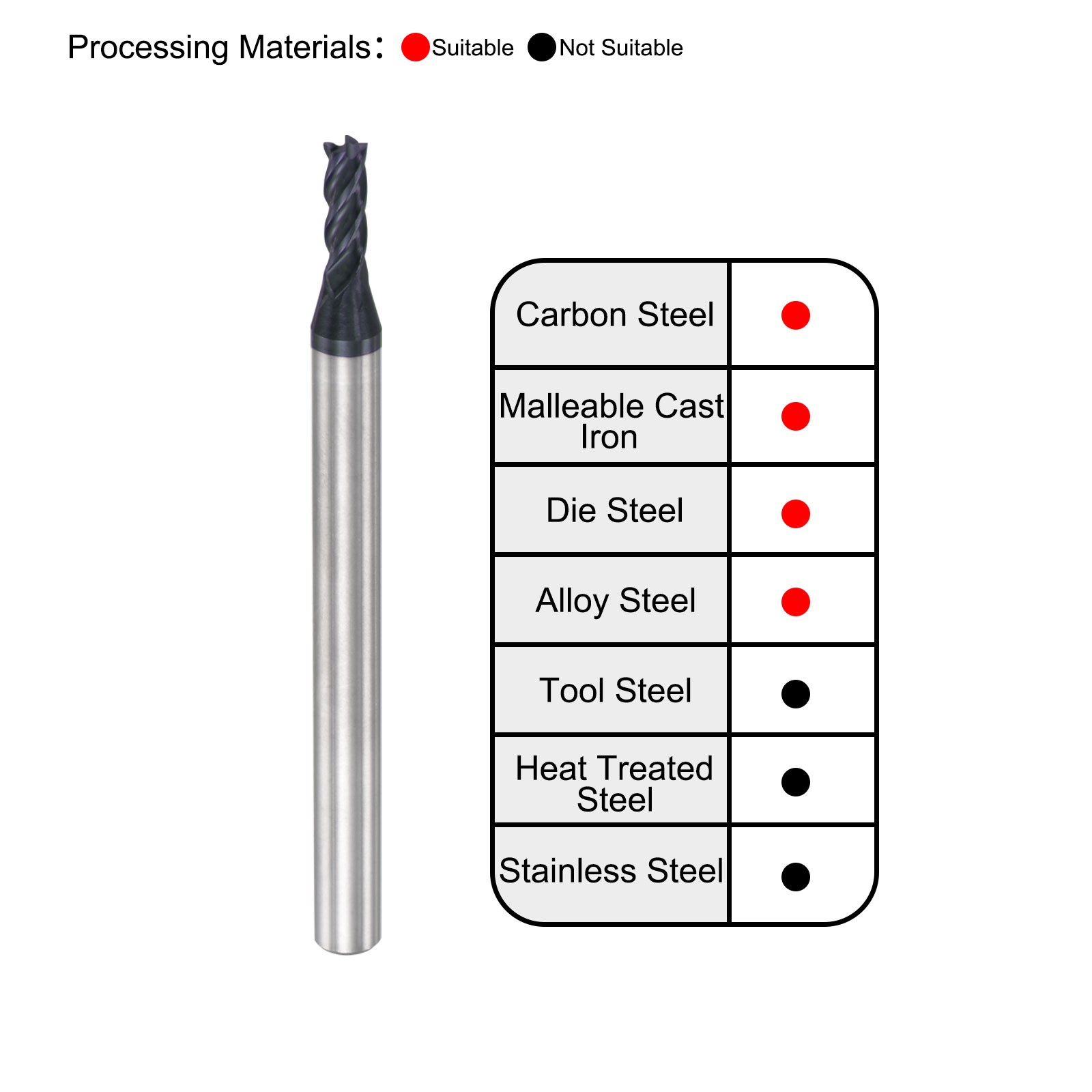 2.5mm Dia 4mm Shank HRC45 Carbide AlTiN Coated 4 Flute Square Nose End Mill 2set