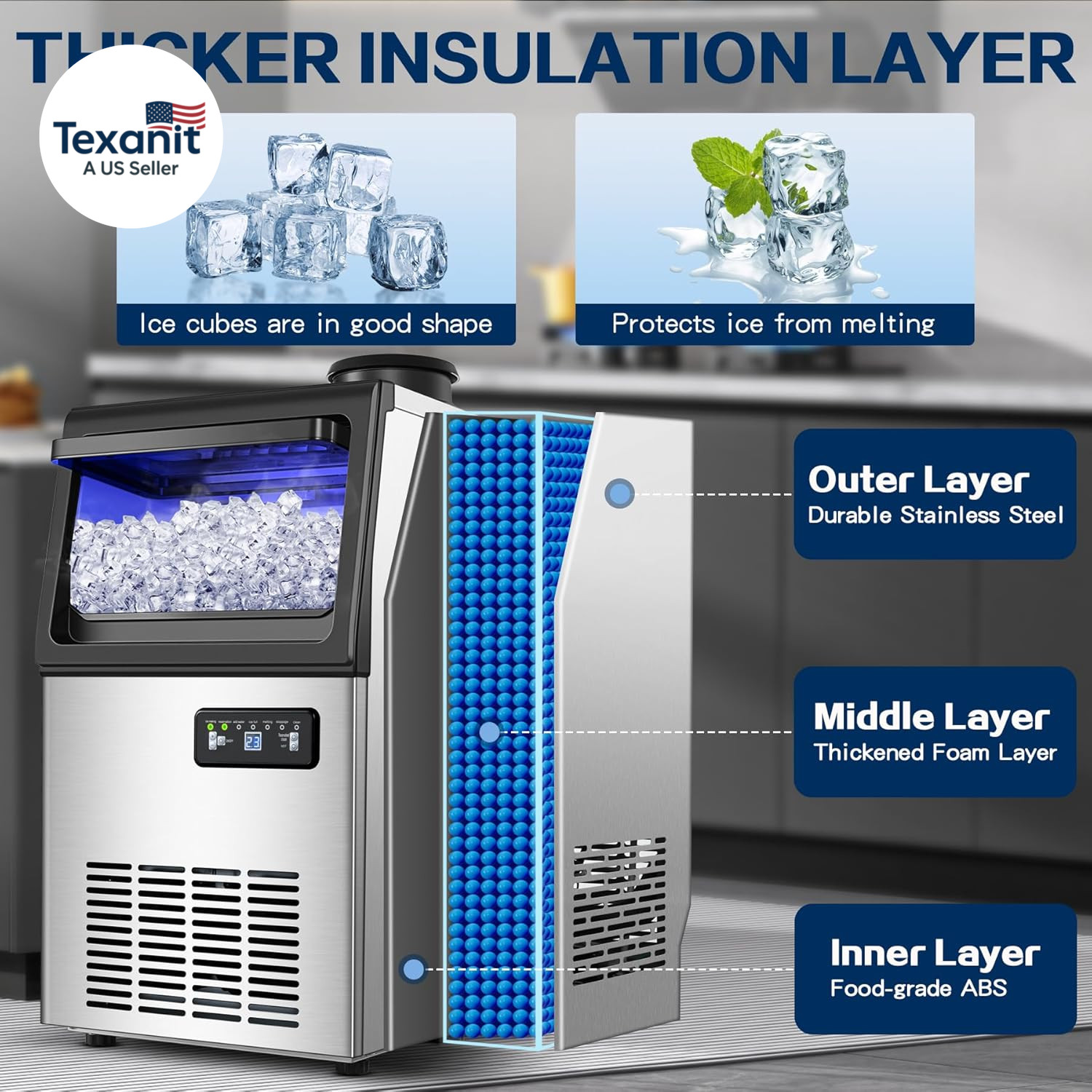 Commercial Ice Maker Machine 110LBS/24H, Undercounter or Freestanding Ice Machin