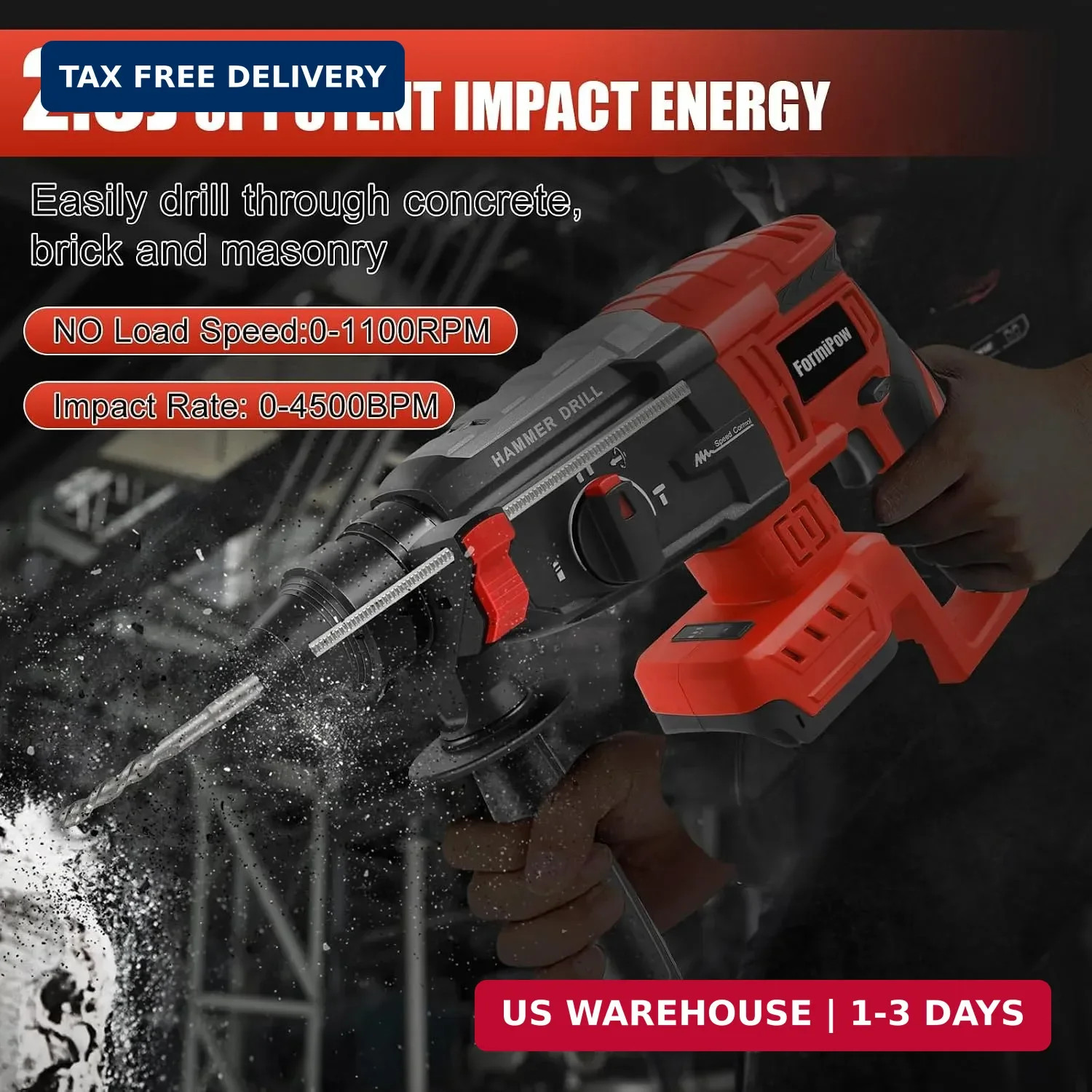 SDS Plus Rotary Hammer for Milwaukee M18 Battery (No Battery) | 2.6J Impact, Bru