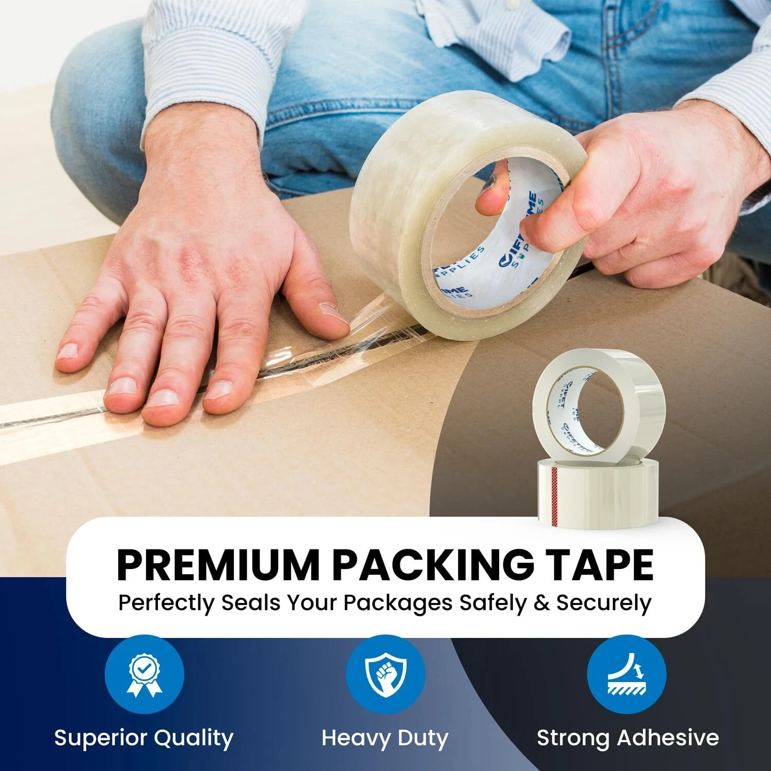 LifeTime Clear Packing Tape 6/12 Rolls – Heavy Duty, 2″x110yd, Extra Sticky