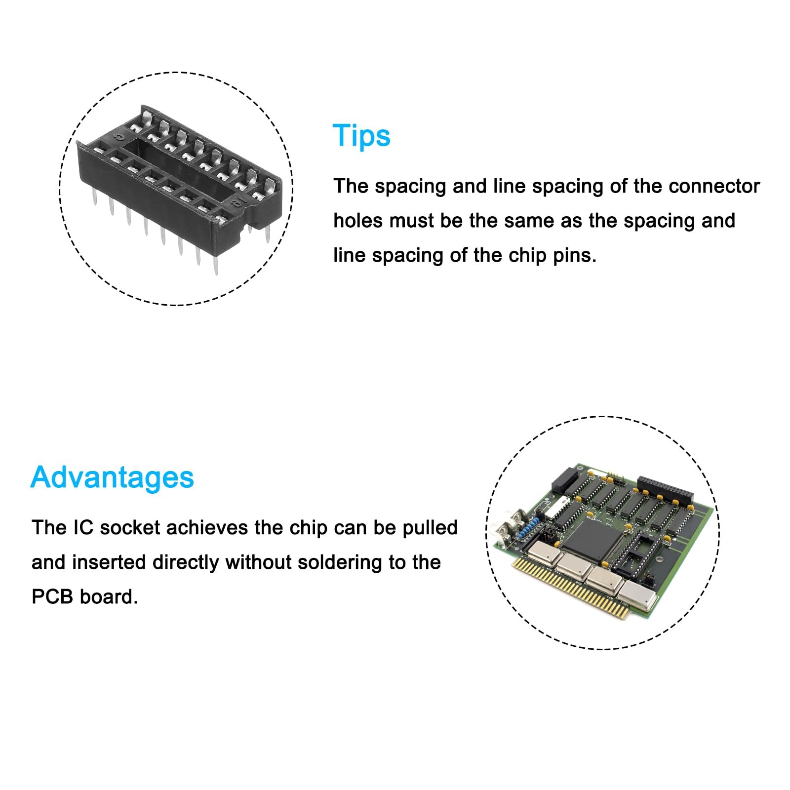 20Pcs DIP IC Chip Socket Adapter, 2.54mm Pitch 16 Pin Soldering Flat Circuit