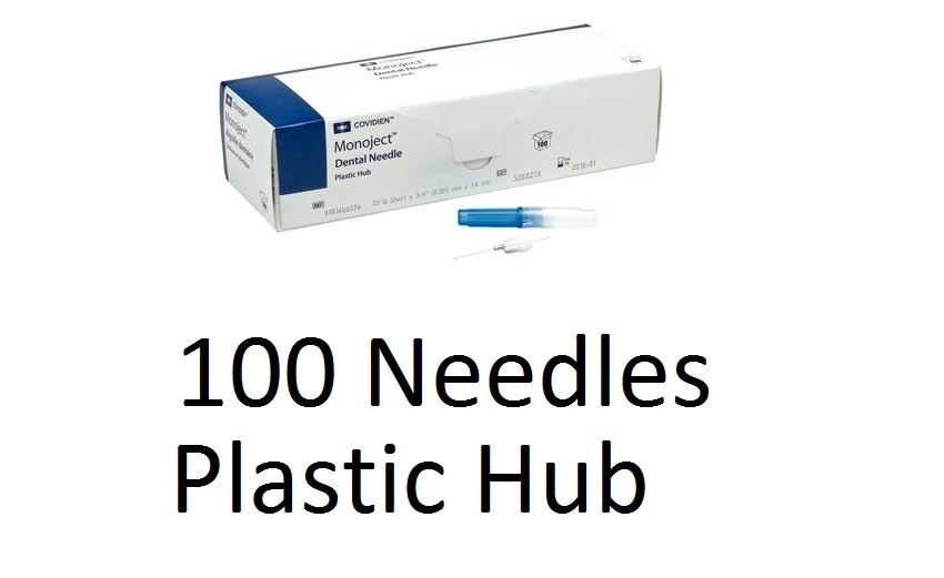 100 Monoject Kendall METAL Hub Dental Medical Needles 30G Blue Short New