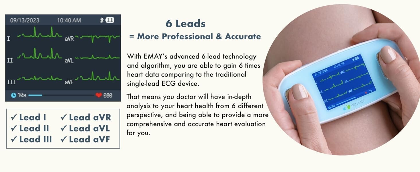 EMAY 6Leads Portable ECG Monitor Record ECG & Heart Rate in 6 Channels /OPEN BOX