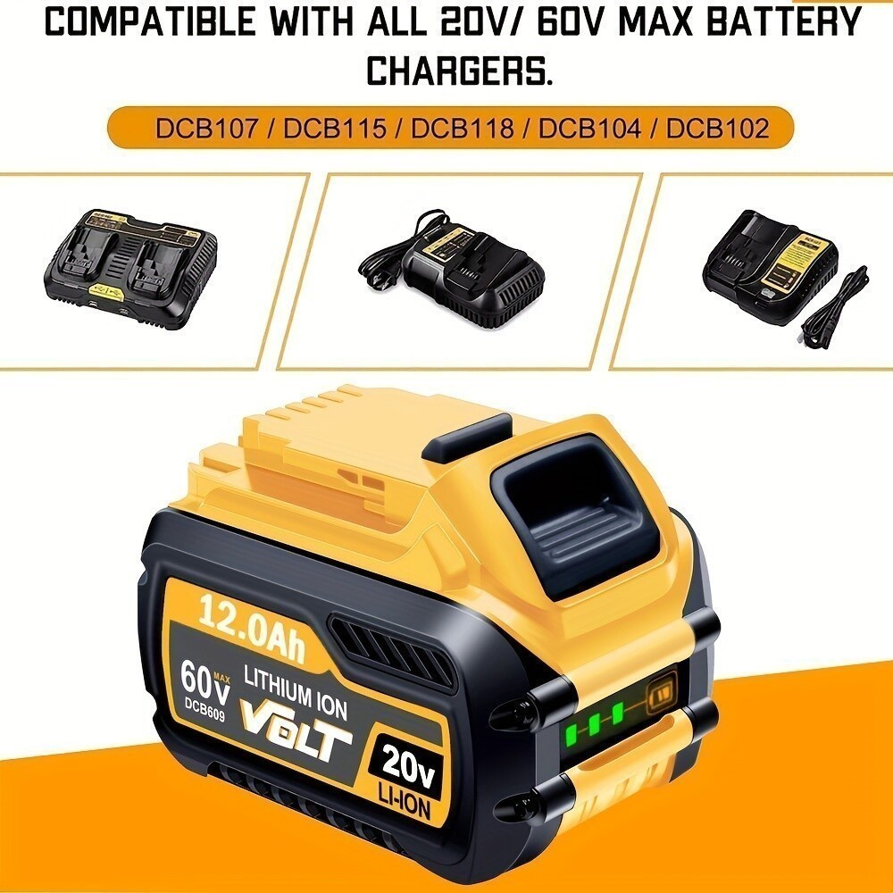 2Pack 12.0AH DCB609-2 For DEWALT DCB206 20V/60V MAX FLEXVOLT Lithium-Ion Battery