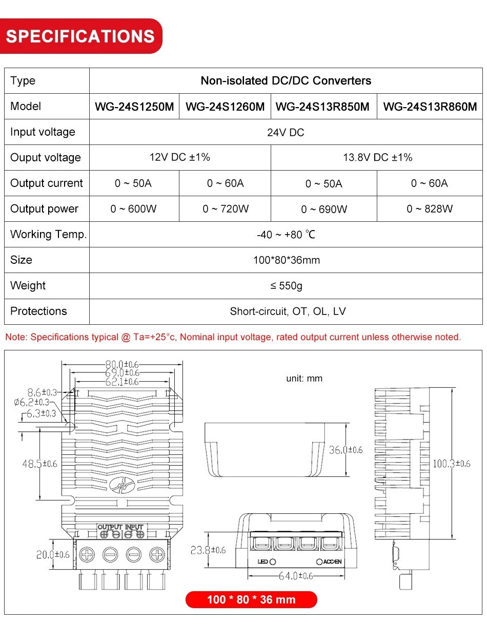 DC DC Converter 24V 36V 48V 60V 72V To 12V/13.8V Step Down Voltage Reducer