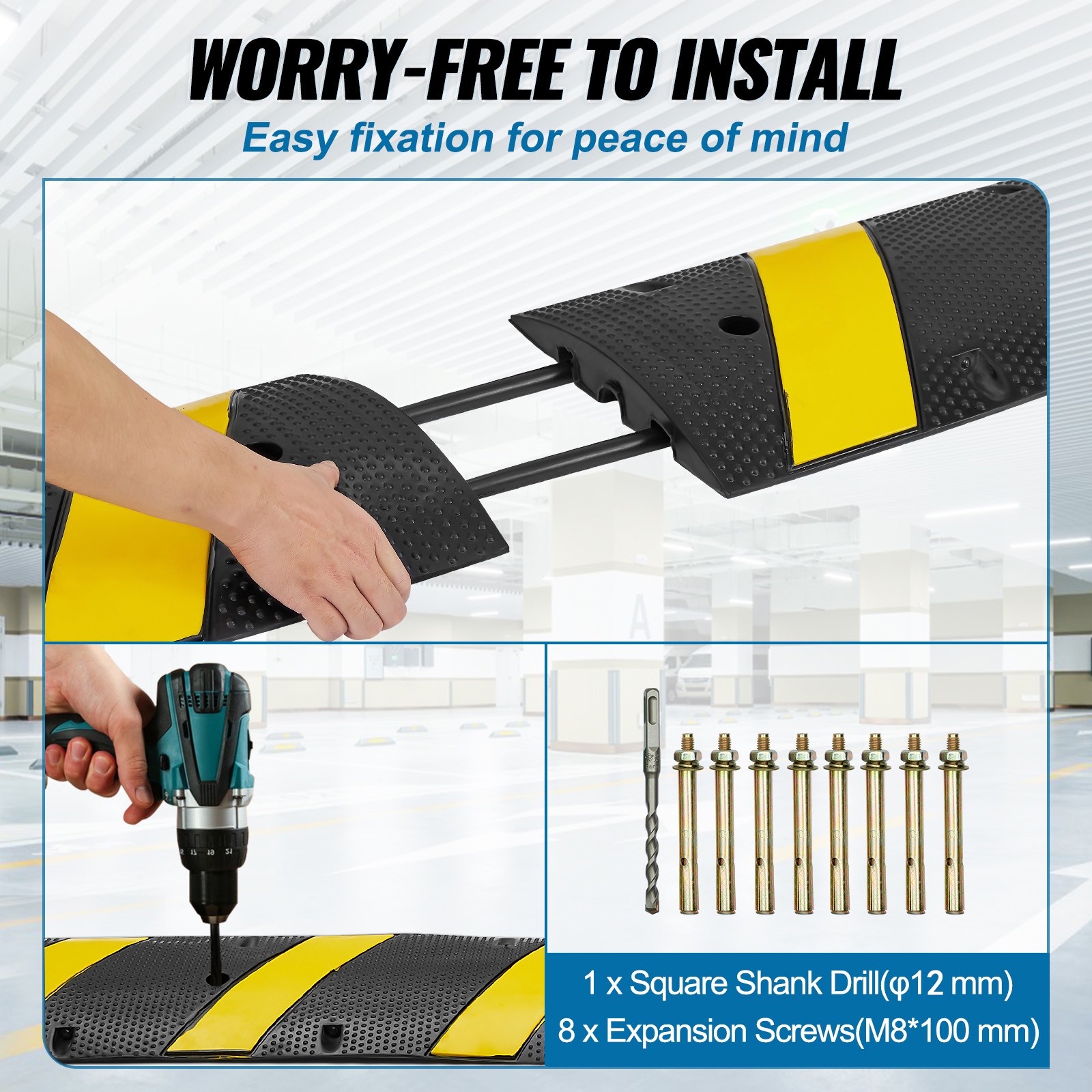 VEVOR 2 PCs 72» Rubber Speed Bump 2 Channel 22000lbs Load Heavy Duty Speed Hump