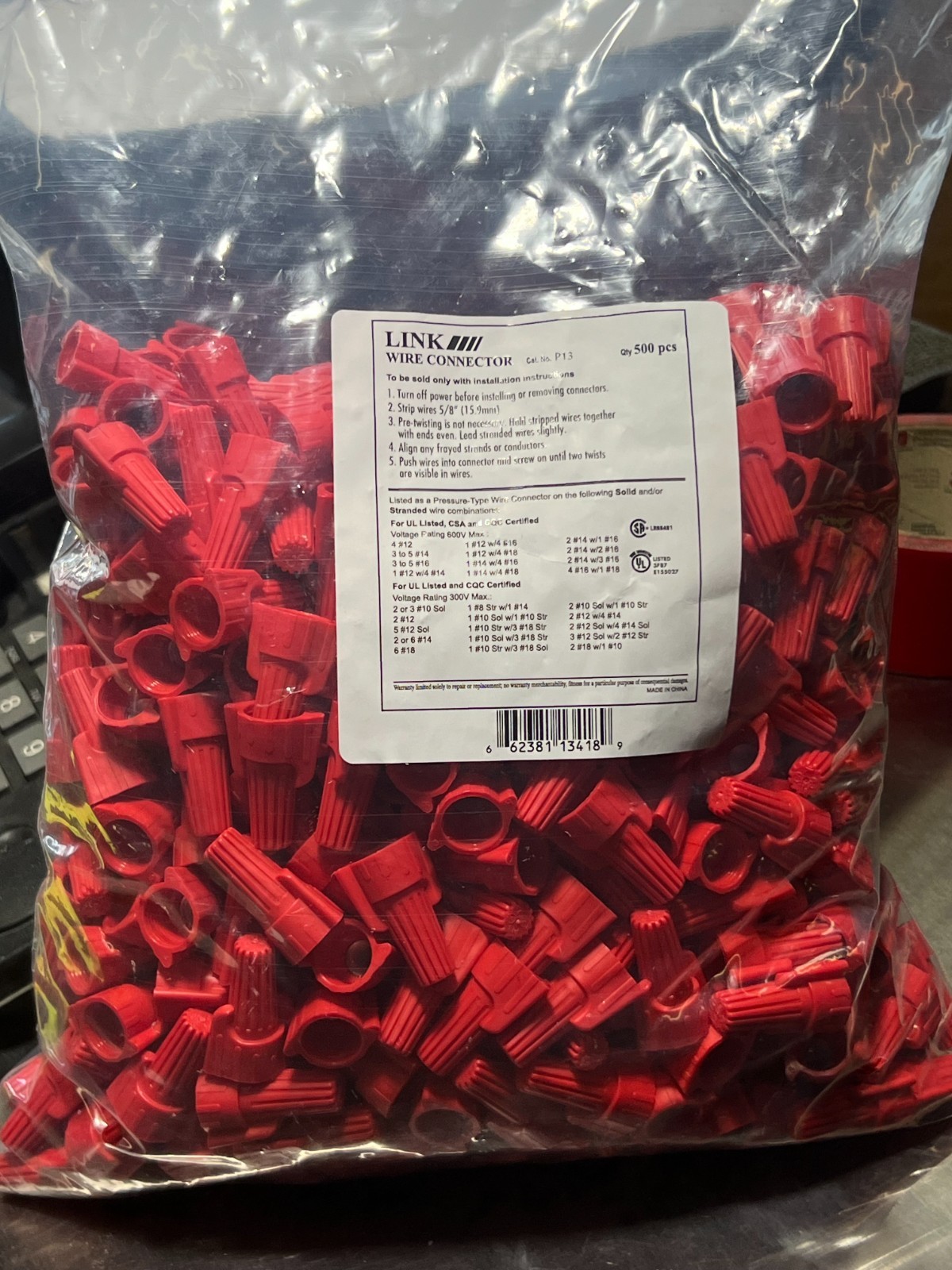 Red Winged 500PCS Type Twist Cable Wire Nuts Connector AWG 22-8 Gauge With Tool