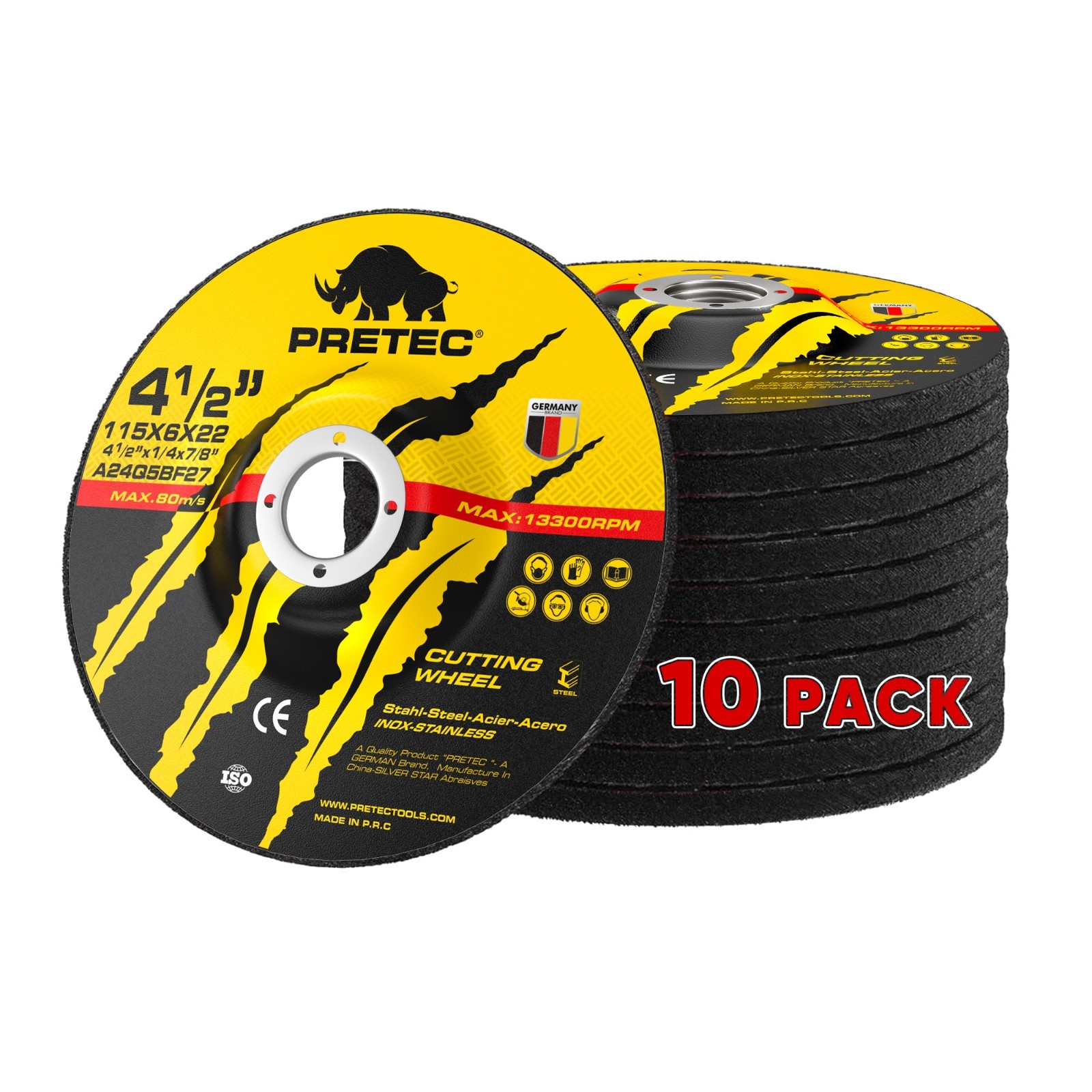 10 Pack 4-1/2 x 1/4 x 7/8 Grinding Wheels Metal Steel Angle Grinder Disc 4.5 in
