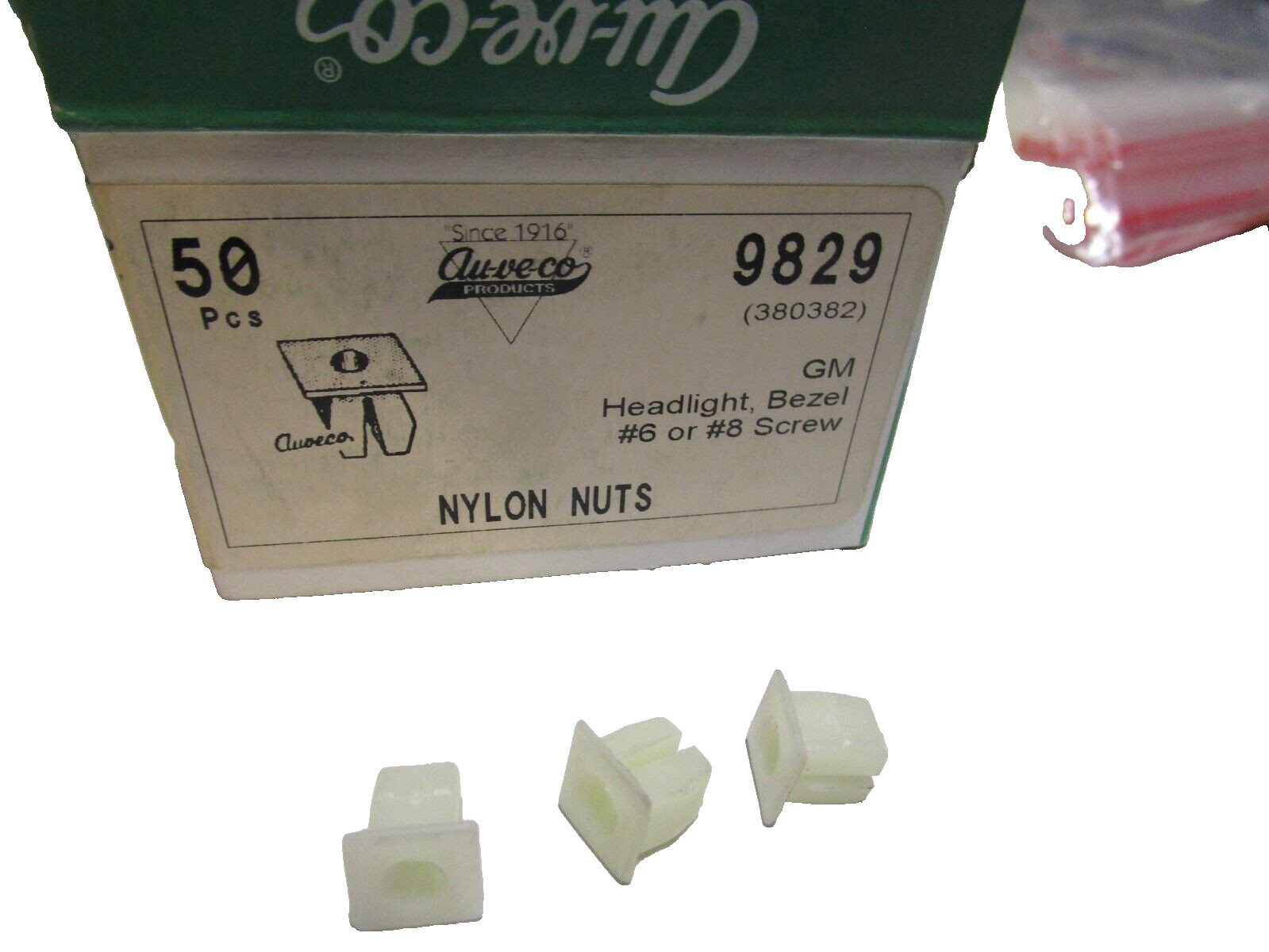 Auveco # 9829 Headlight Bezel To Body Nut #6 or #8 Screw Size GM Nylon Nut 50 pc