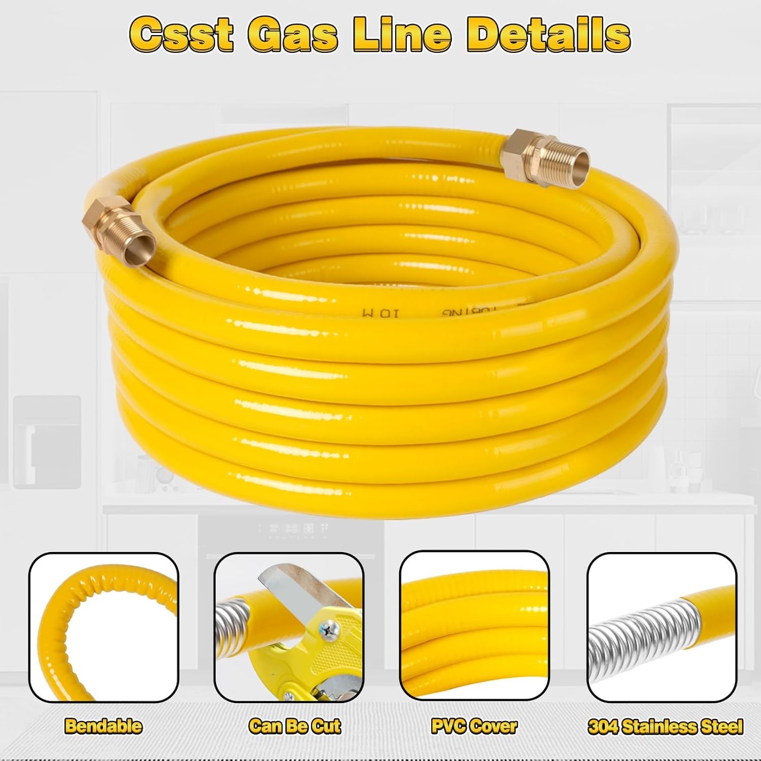 70Ft 1/2 Inch Flexible Gas Line Tubing Kit with Fittings for NG or Propane Use
