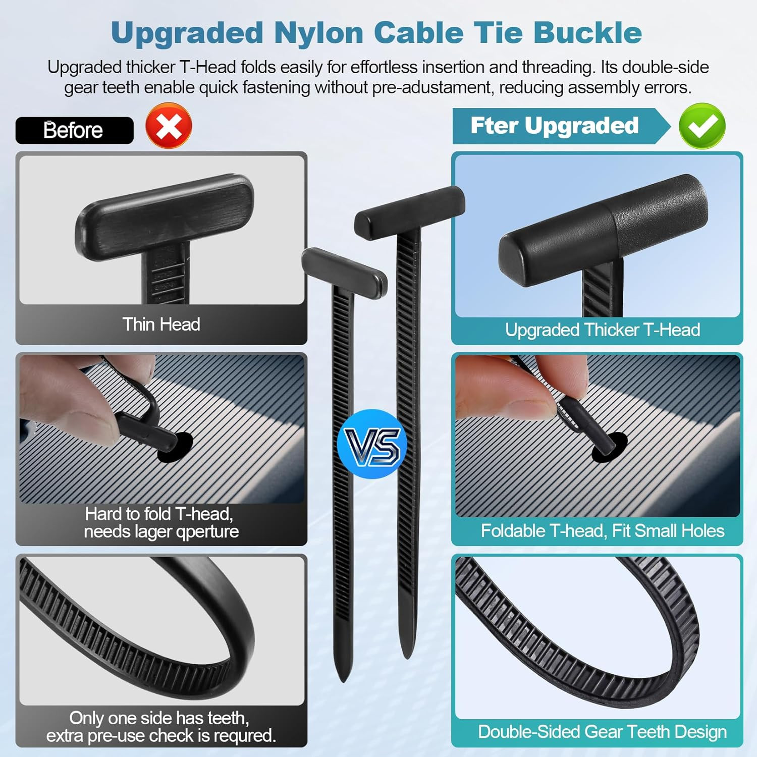 100Pcs Universal Cable Ties Buckle Self-Locking Nylon Zip Ties with Pin & Button