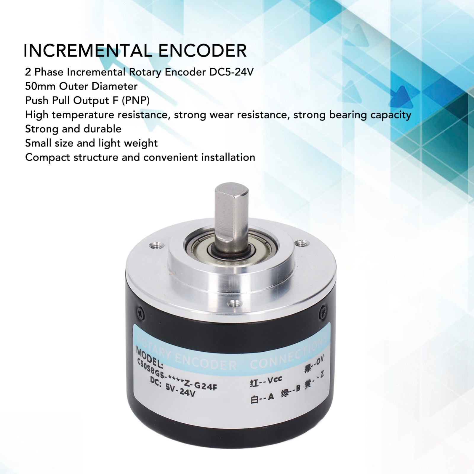 50mm PNP Incremental Encoder IP50 2-Phase DC5-24V 2000P/R for Control Systems