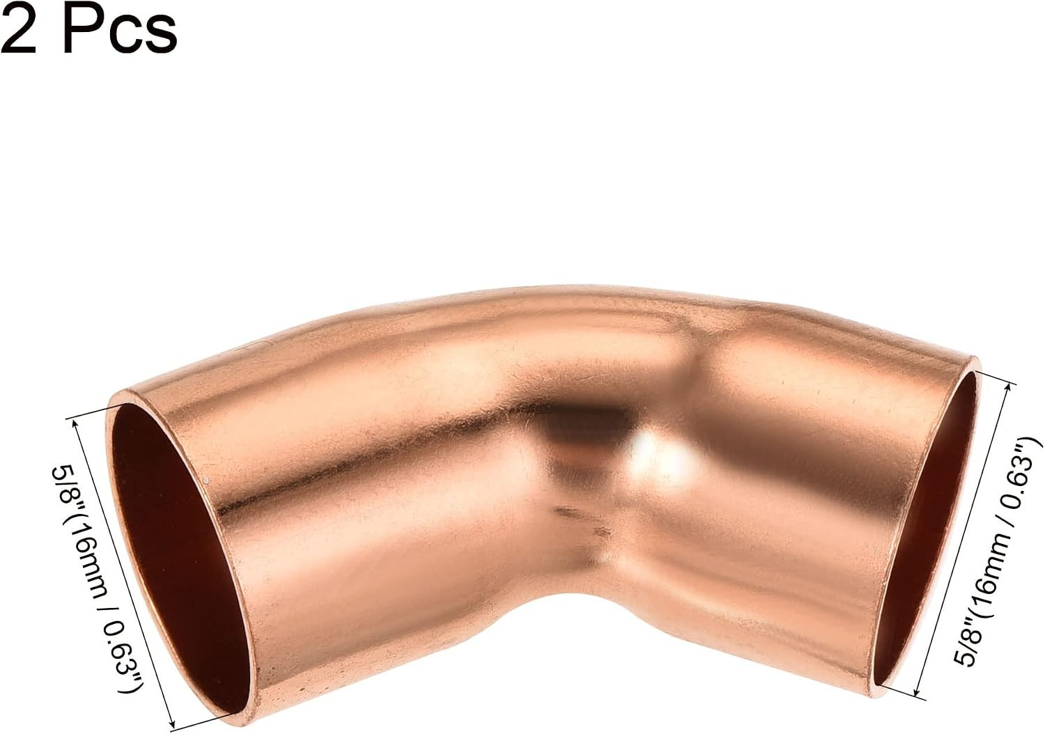 5/8 Inch 45 Degree Elbow Copper Fittings for HVAC, Pack of 2