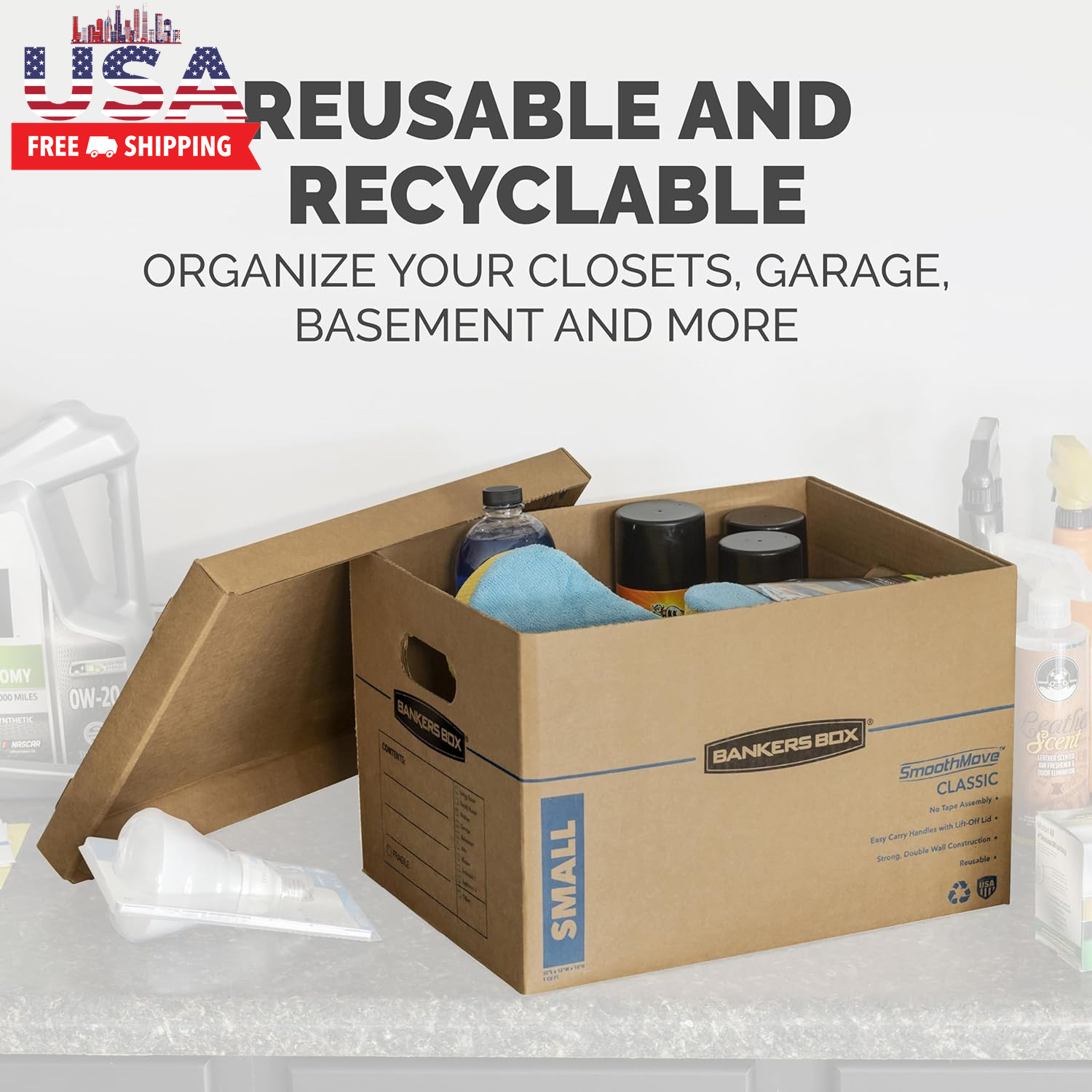 Classic Moving Box 12 Pack Kit, Reinforced Handles, Tape-Free Assembly, Box with