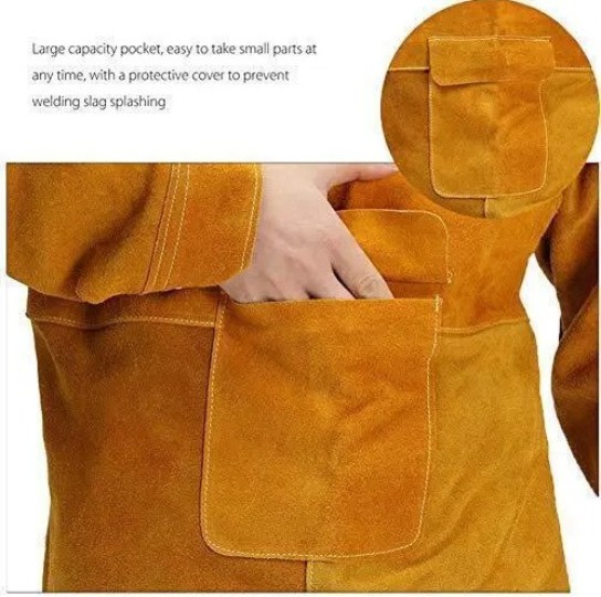 41.33 inch Cowhide Leather Welding Jacket Coat Flame-Resistant Welder for Men US