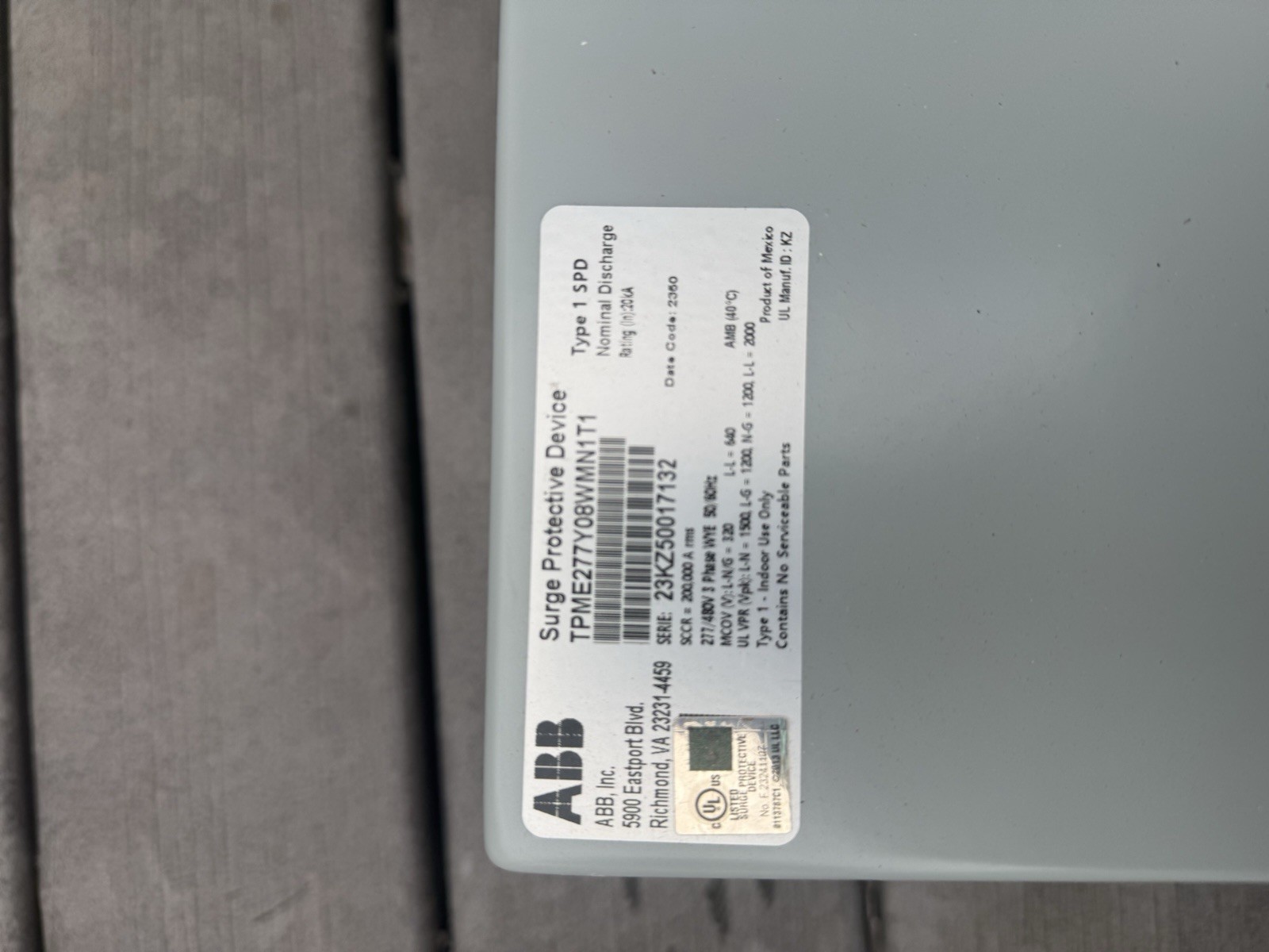 ABB Surge Protective Device 277 VAC 150 kA Surge Counter Status TPME277Y08WMNT1