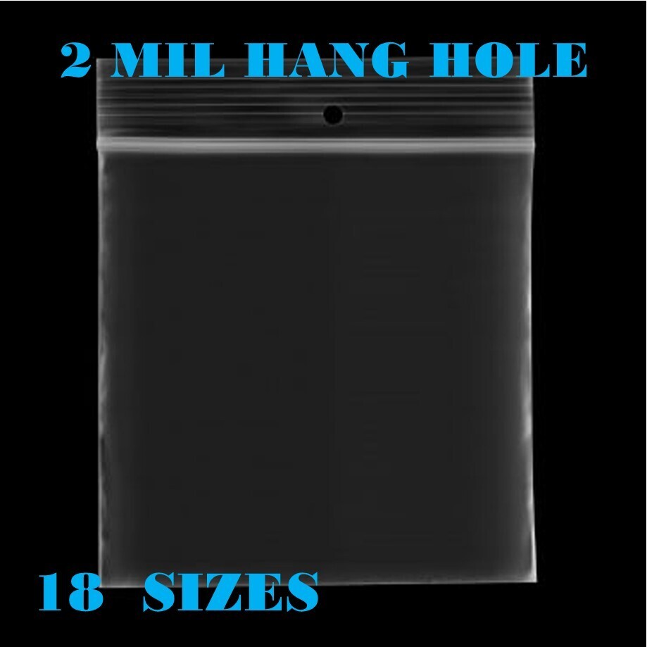 2Mil Hang Hole Top Lock Seal Bags Writable Reclosable Zip Plastic Parts Bag