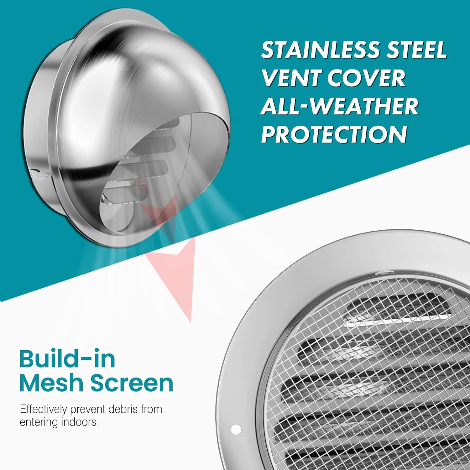 4» Stainless Steel Dryer Vent Cover Outdoor Vent Cover for Kitchen Bath House