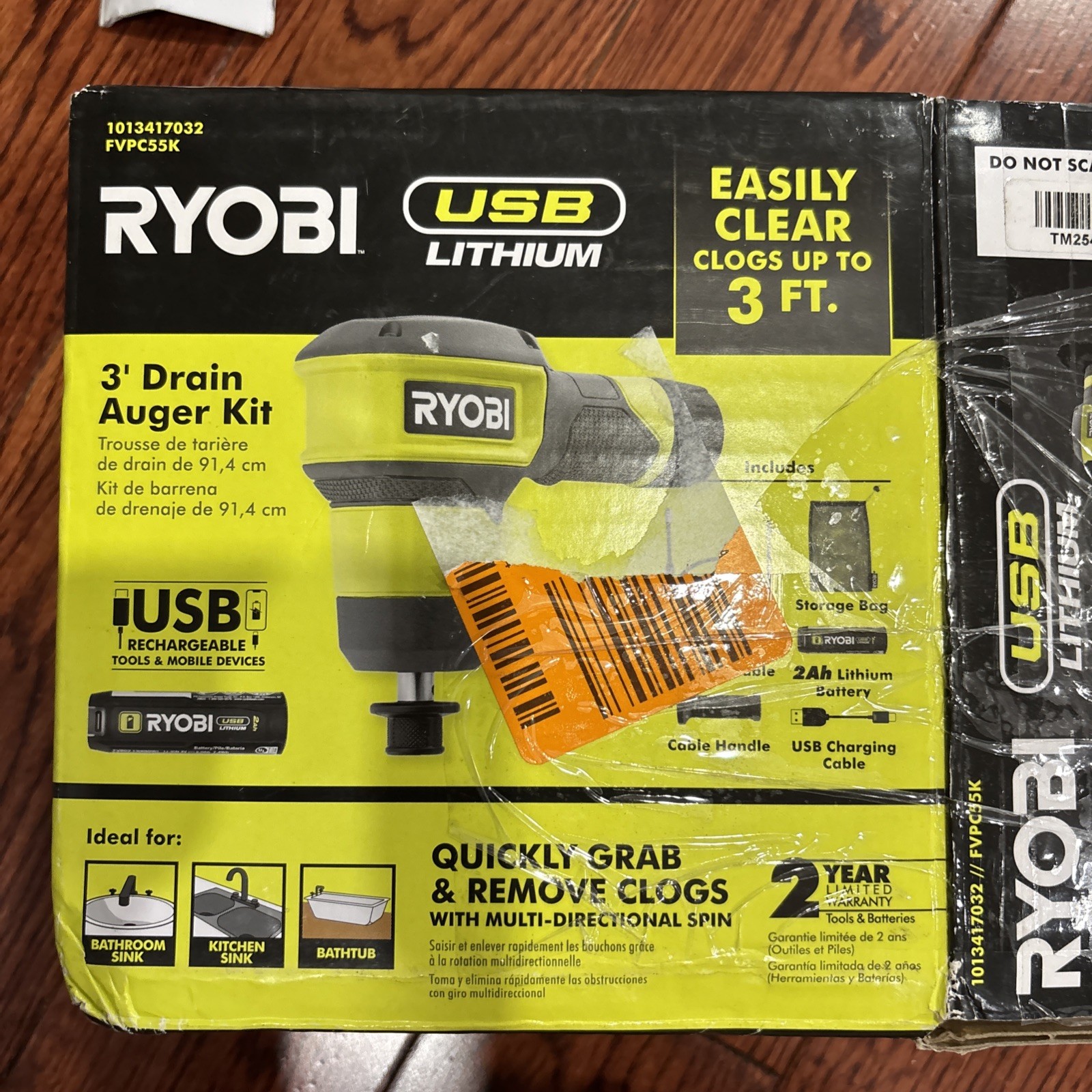 NEW Ryobi Lithium 3’ Drain Auger Kit UsbC 2AH Cordless FVPC55K Full Kit