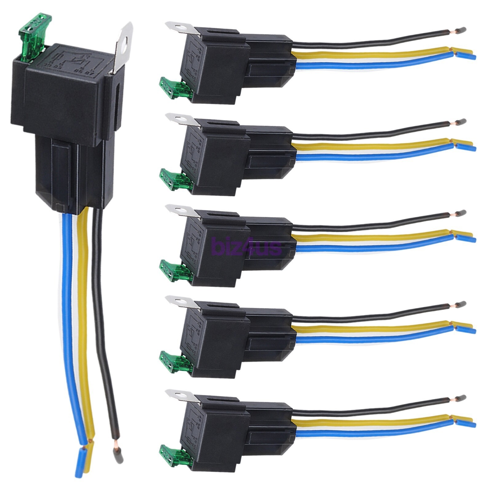 6 Pack 12V DC 30 Amp 4-Pin Automotive Relay Harness Set Switch Fuse US