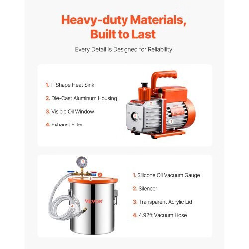 5 Gallon Vacuum Chamber and 3.5 CFM Pump Kit, Stainless Steel Chamber, Single St