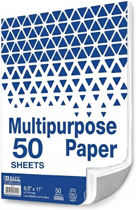 White Multipurpose Paper, 8.5 x 11 in, 50 Sheets | 20 lb 75 gsm, 100% recycle…