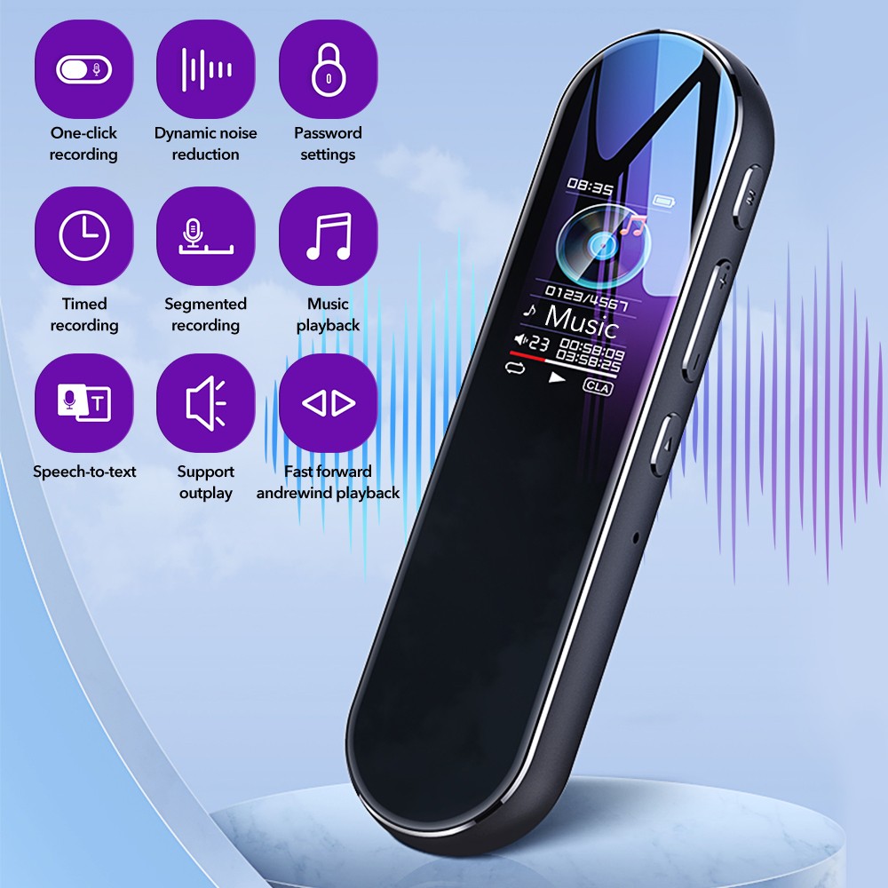 Digital Voice Recorder Dictaphone MP3 Player 1536Kbps Noise Cancelling 24H Work