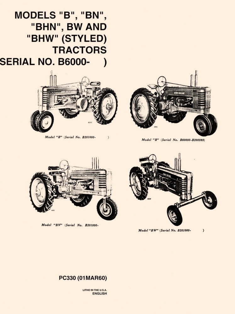 John Deere B BN BHN BW BHW Tractor Parts Manual Catalog