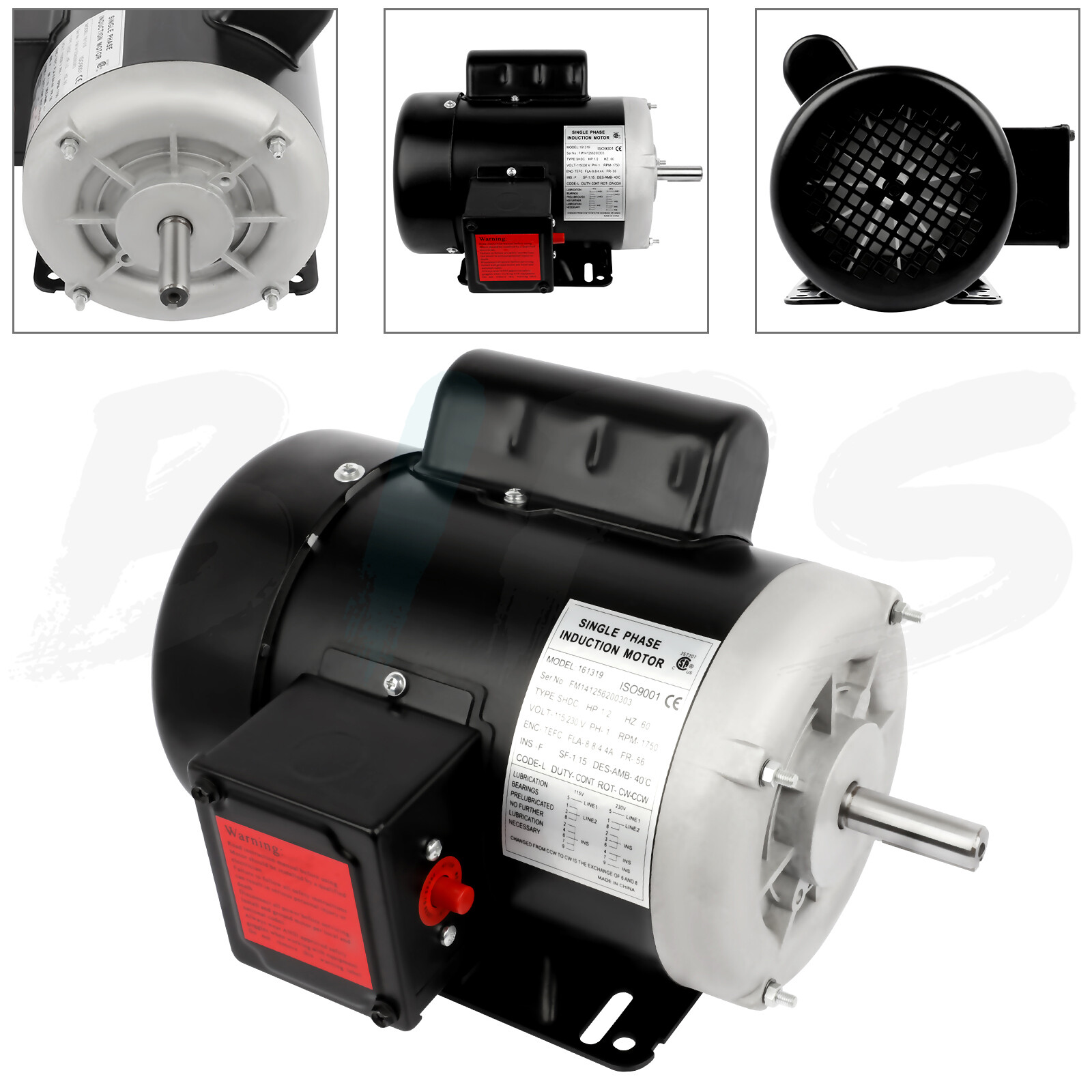 1/2 HP Electric Motor 1750 RPM 56 Frame Single Phase 115/230 V 60 HZ