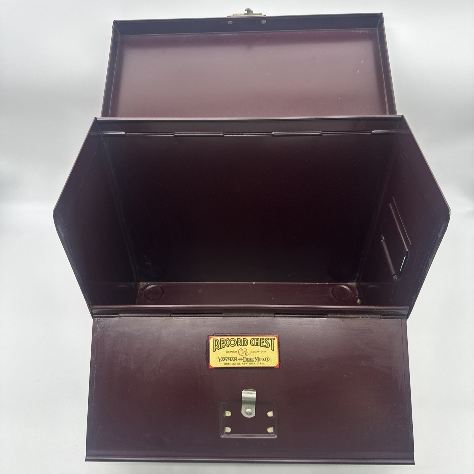 Vintage Yawman & Erbe Record Chest Metal File Storage Box Dark Mahogany Brown