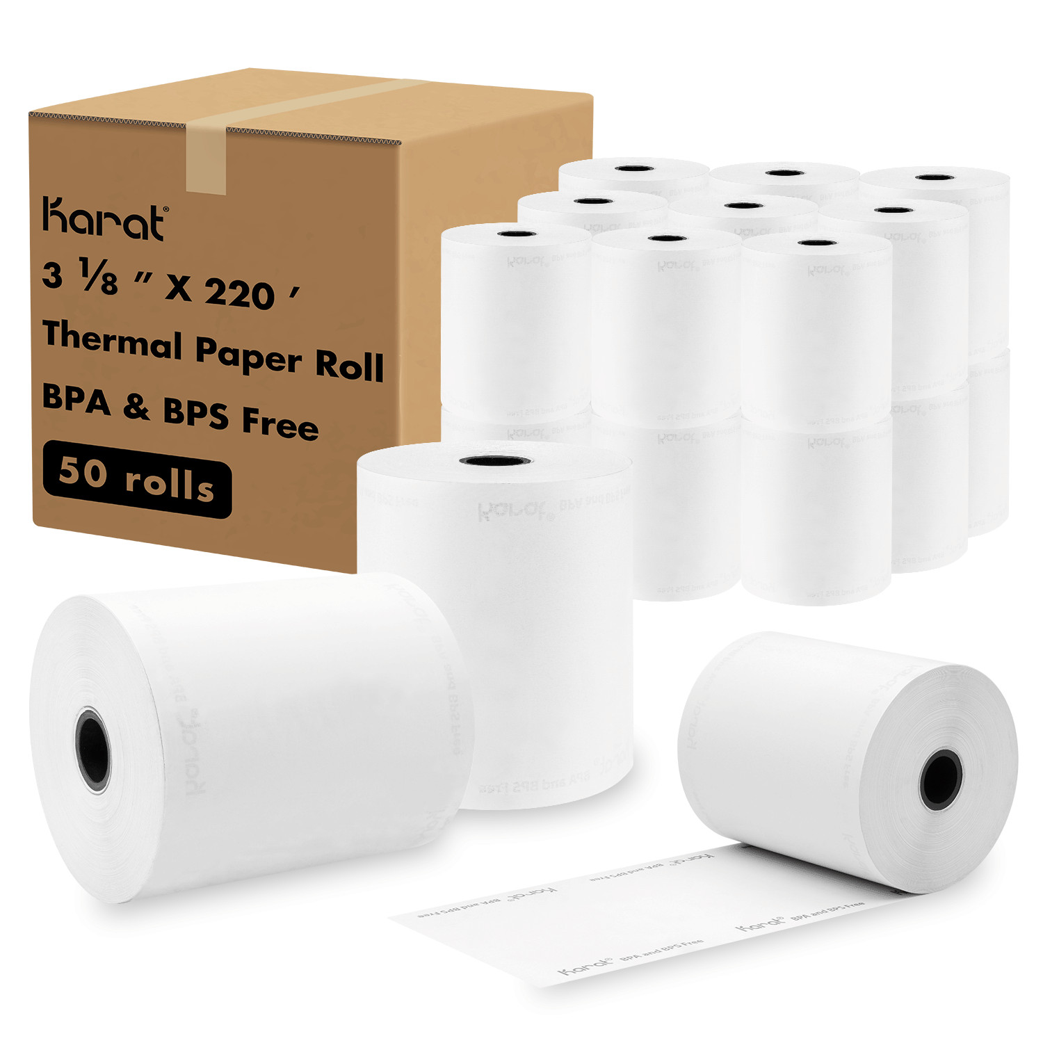 Karat [50 Rolls] 3 1/8″ x 220′ BPA & BPS Free Thermal Paper Rolls, White