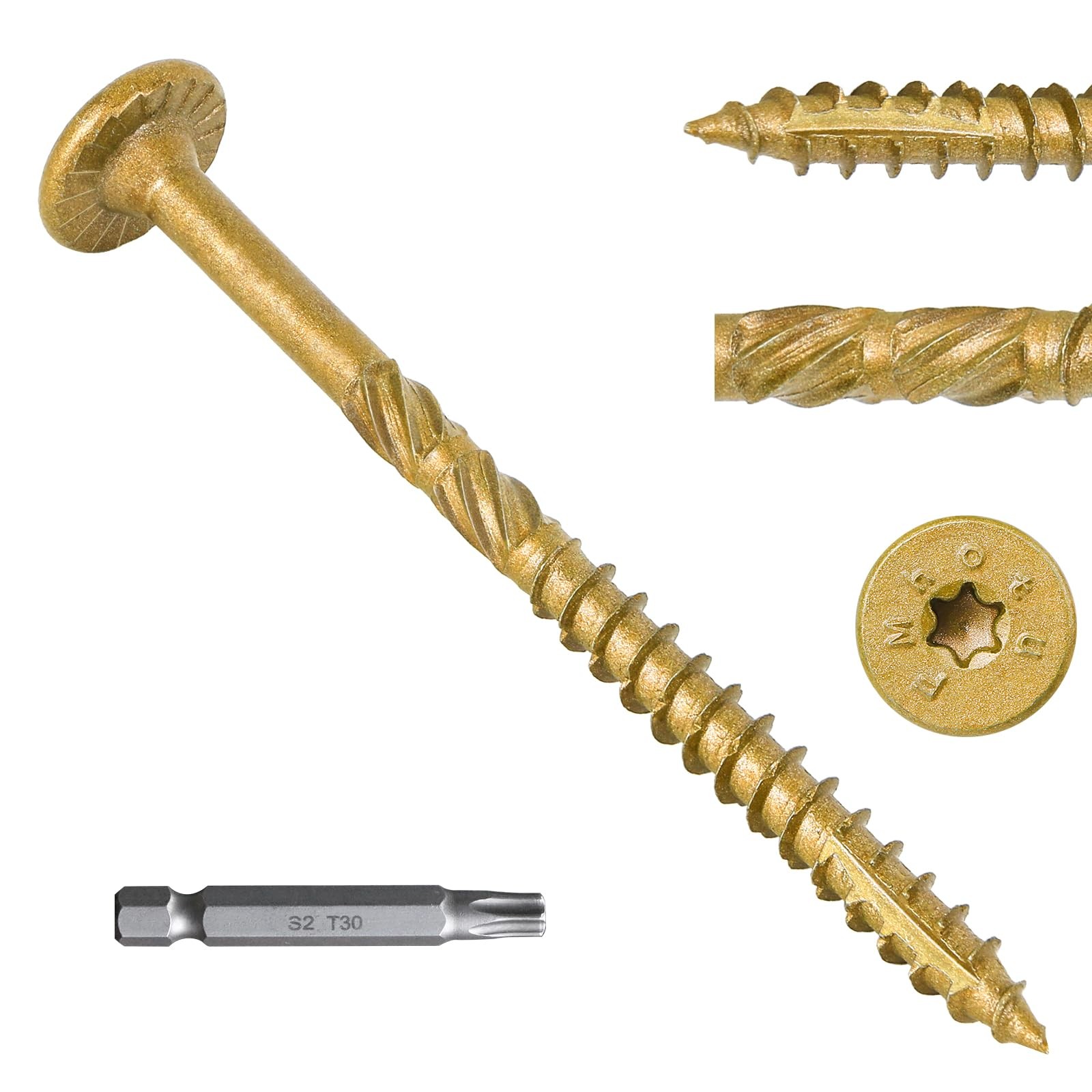 FMhotu 4-1/2 Inch Heavy-Duty Outdoor Deck Screws, 50Pcs Star Inch, Tan