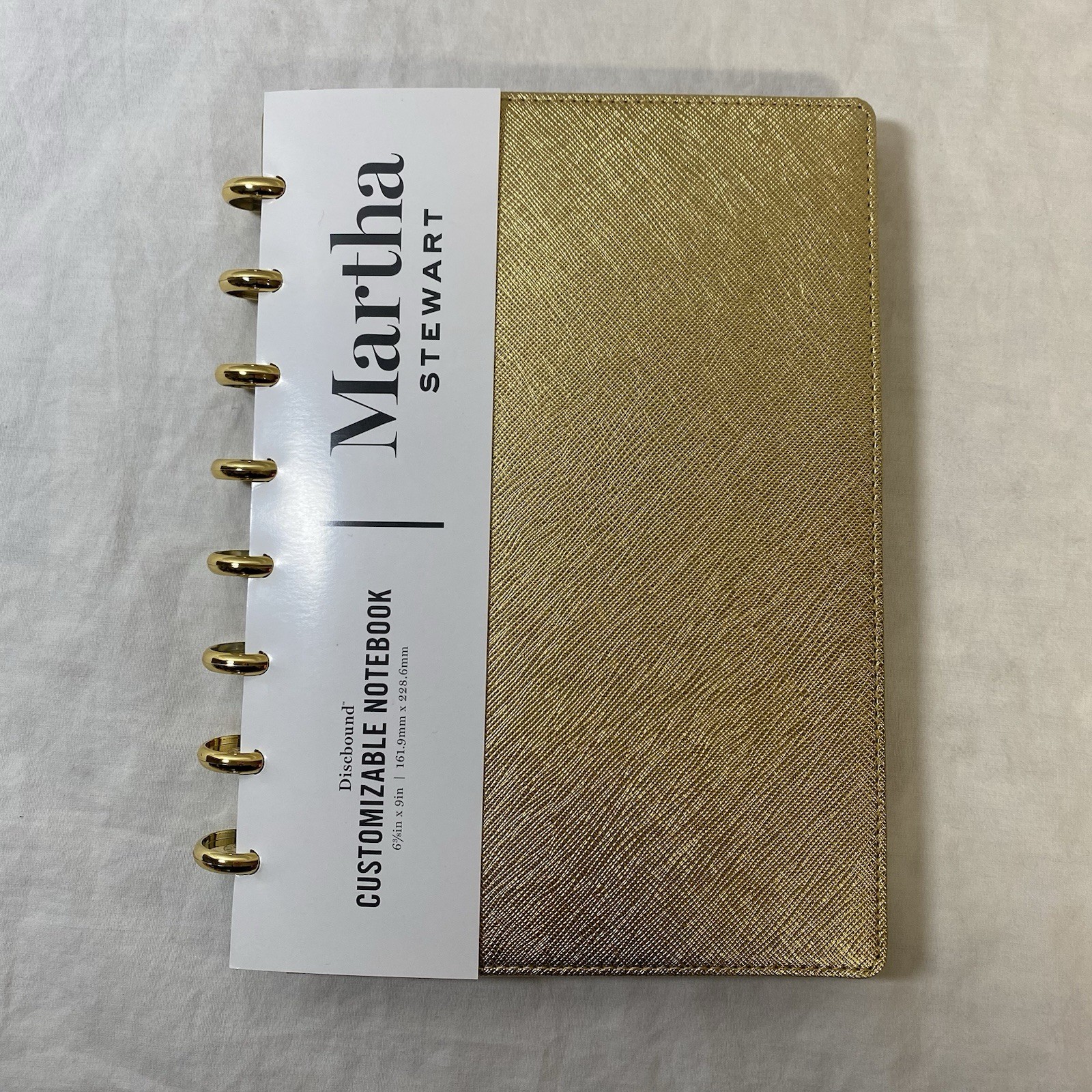Martha Stewart Linen Junior Discbound Notebook MS102E 6.5X9 Faux Leather Gold