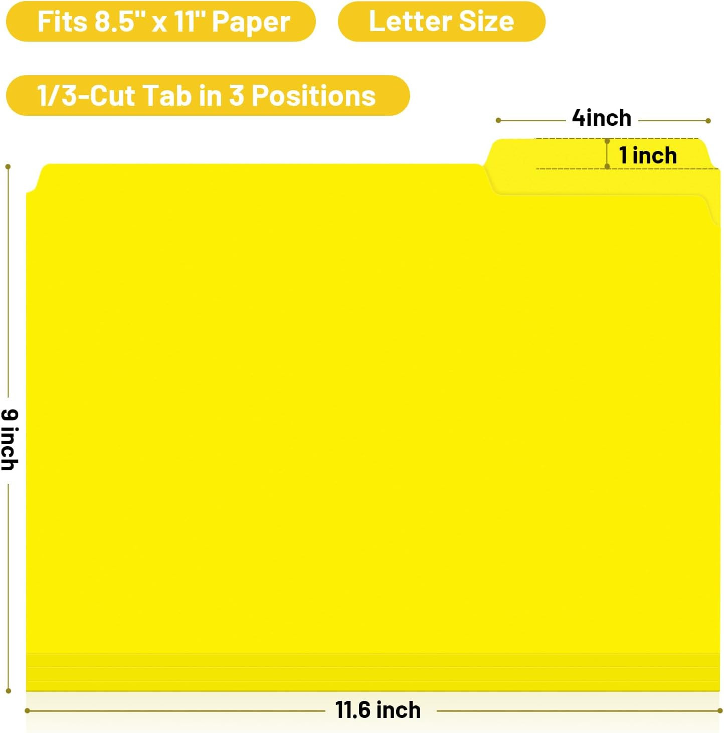 Plastic Colored File Folders, 6 Pack, 1/3-Cut Tabs, Letter Size 8.5X11, 6