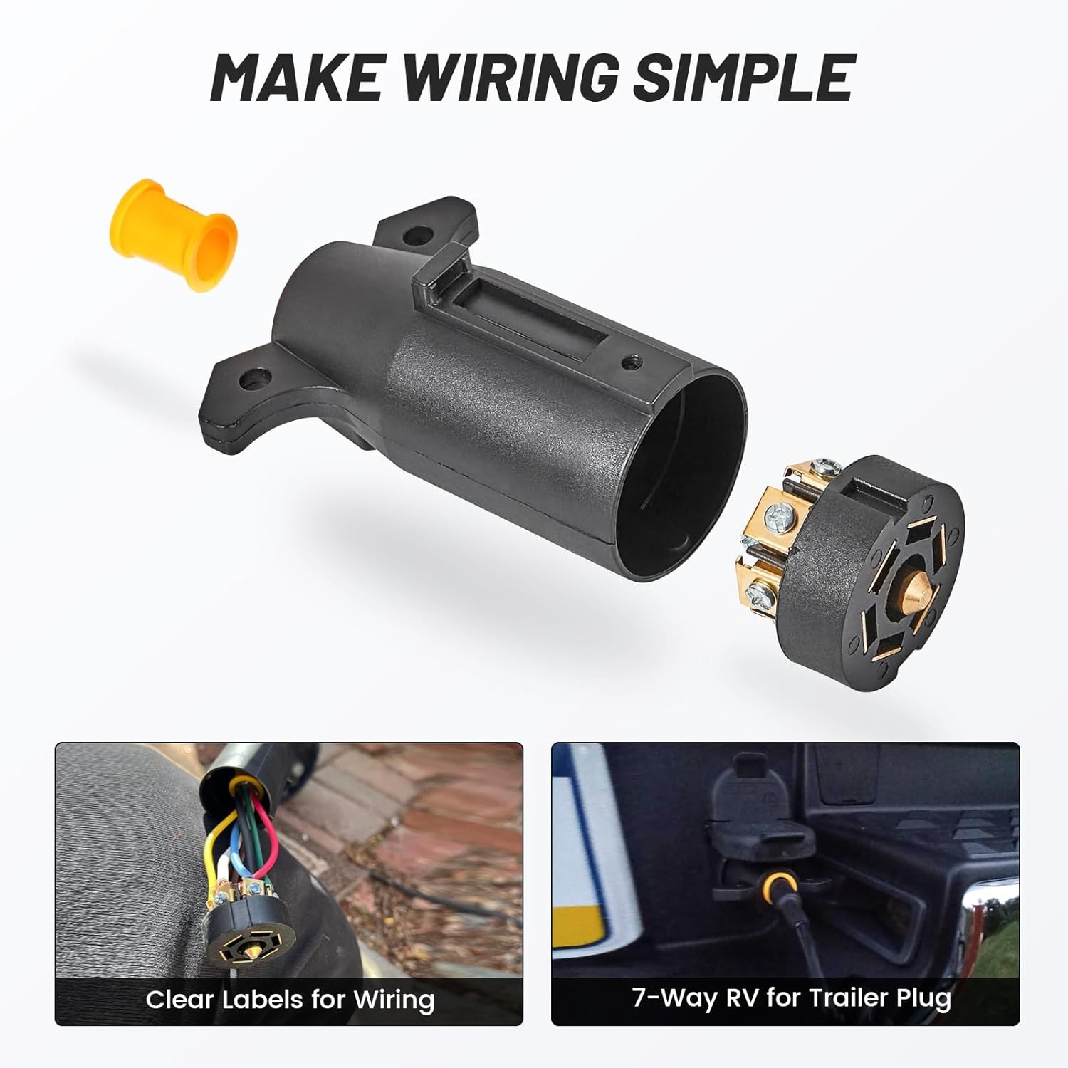 7 Way Round 7 Pin Trailer Plug Male End Splice-in Replacement Trailer Side