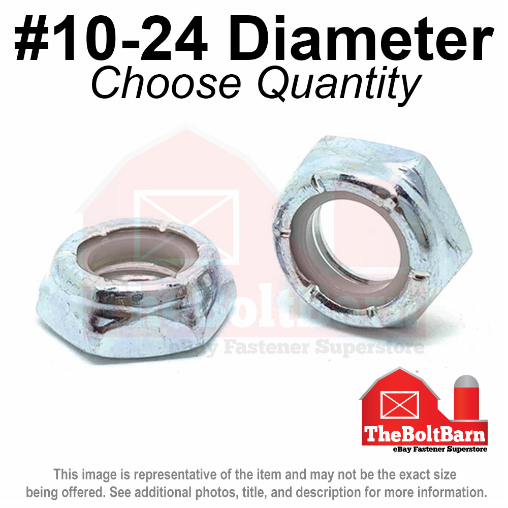 #10-24 Grade A Nylon Insert Hex Jam Lock Nuts Zinc Coarse Nylok (Pick Quantity)