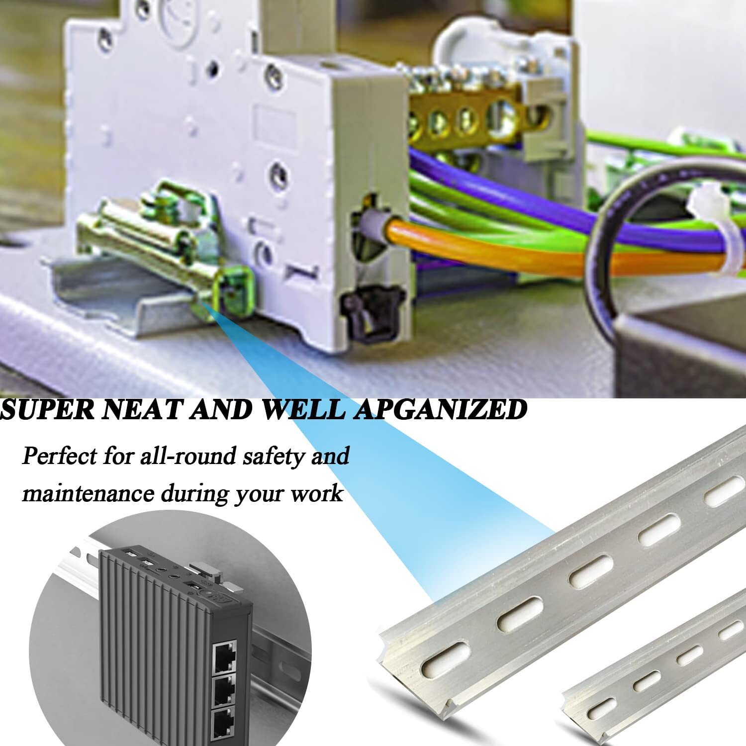 2 Piece DIN Rail Slotted for Hardware Components Mounting, Aluminum Din Rails