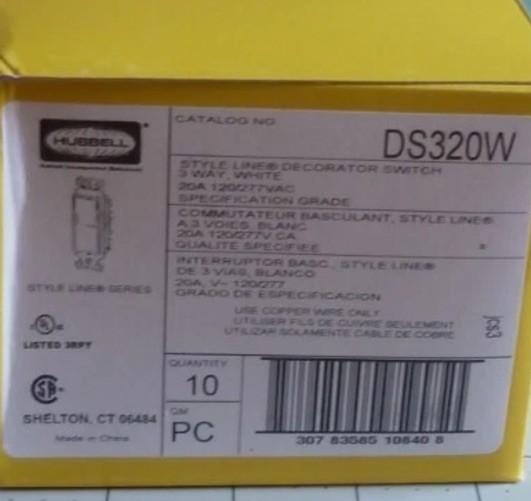 2 Pack Hubbell DS320W Decorator Rocker Switches 3 Way 120 277V- 20 A White
