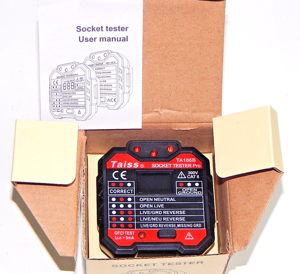 New TAISS TA106B GFCI Outlet Tester With Voltage Display 48-250V