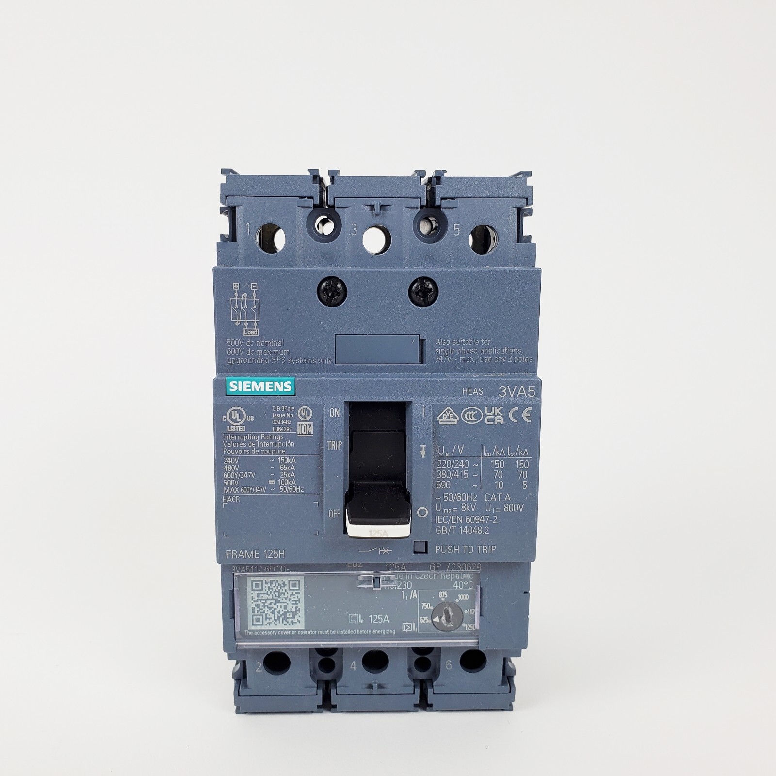Siemens 3VA5112-6EC31-0AA0 3-Pole 125A Circuit Breaker , New!